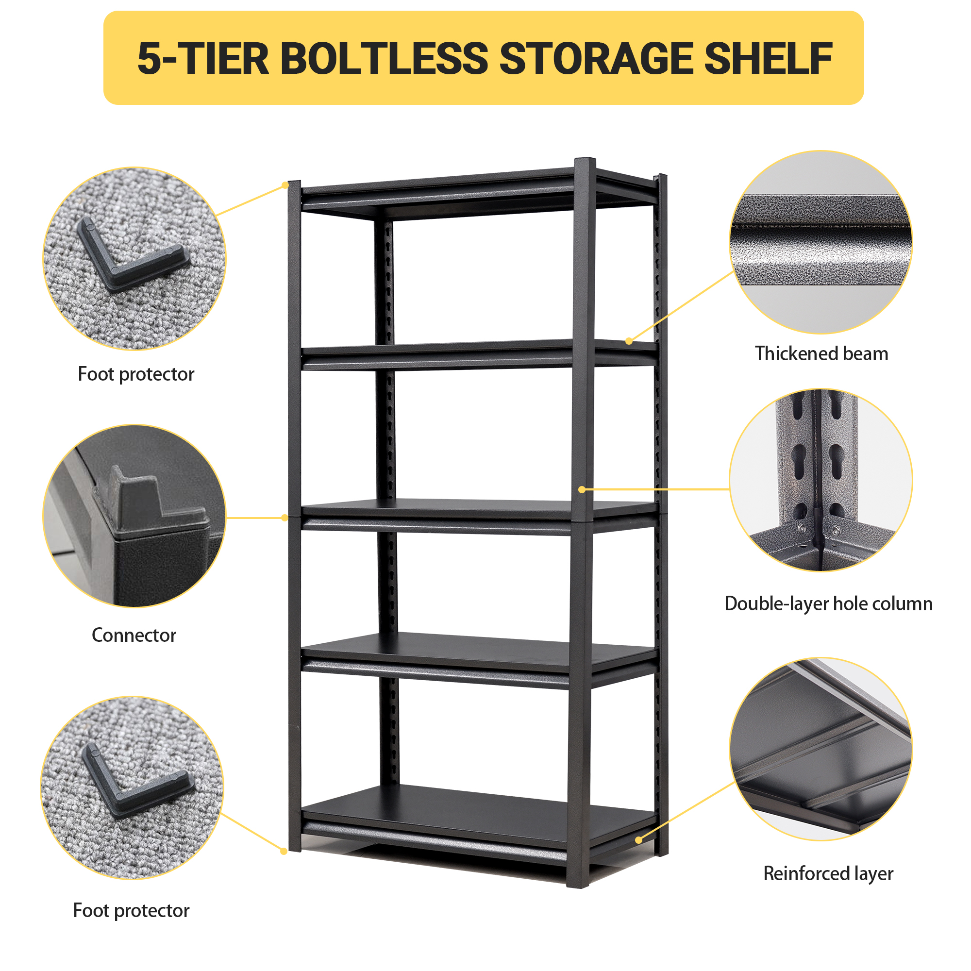 72"H  5 Tier Metal Shelves for Storage Garage Shelving 2000LBS Heavy Duty Storage Shelves Adjustable Garage Shelf Industrial Shelving Unit Storage Utility Rack,35.4"W*15.7"D*72"H,Black