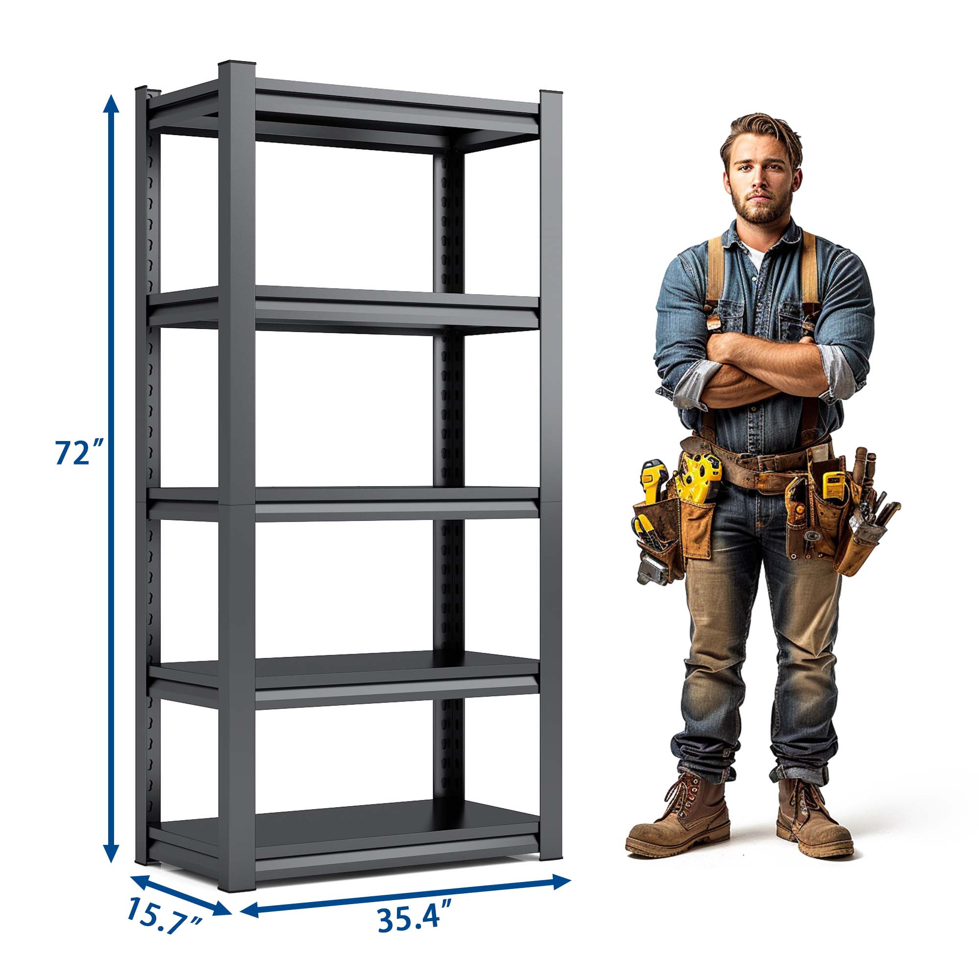 72"H  5 Tier Metal Shelves for Storage Garage Shelving 2000LBS Heavy Duty Storage Shelves Adjustable Garage Shelf Industrial Shelving Unit Storage Utility Rack,35.4"W*15.7"D*72"H,Black