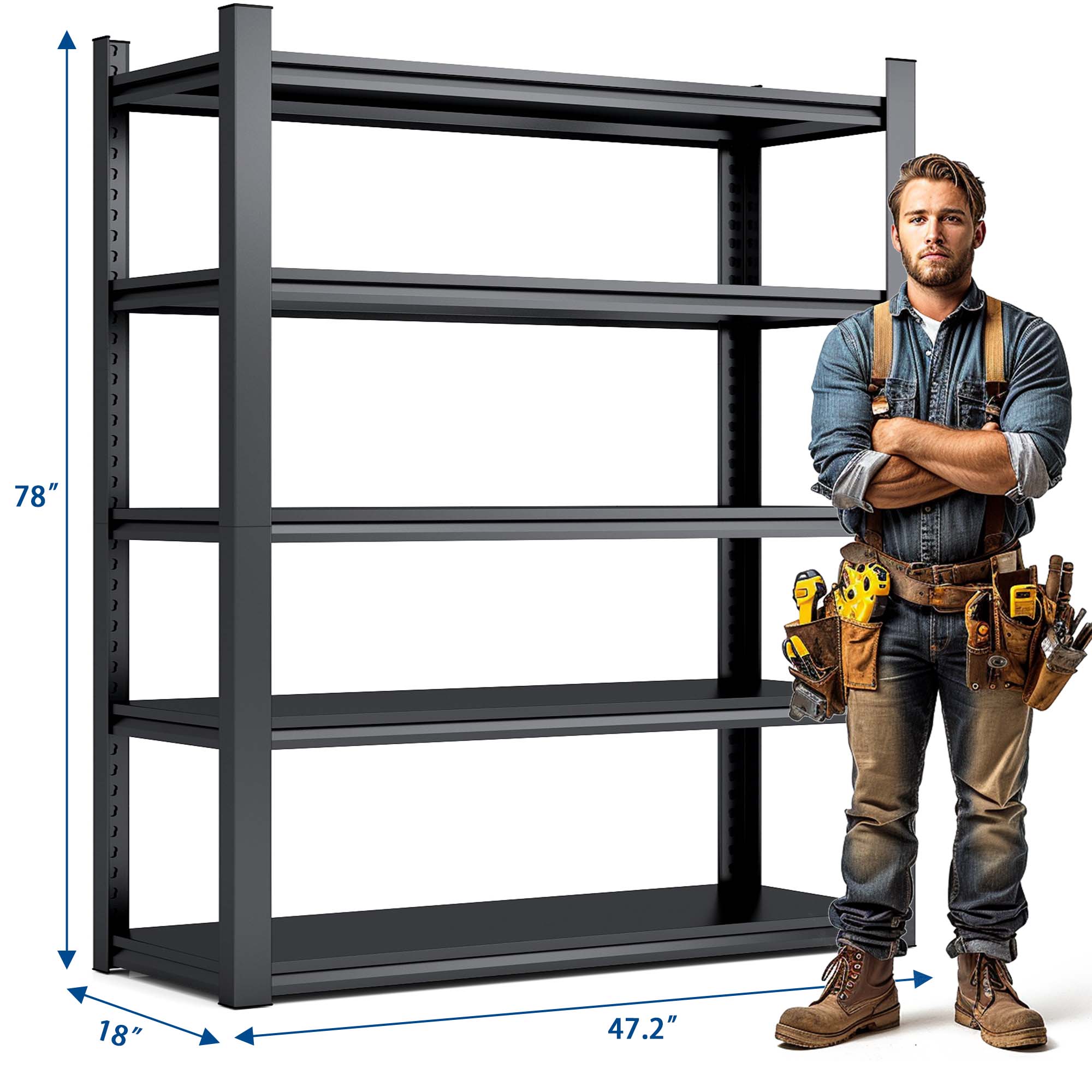 78"H  5 Tier Metal Shelves for Storage Garage Shelving 2000LBS Heavy Duty Storage Shelves Adjustable Garage Shelf Industrial Shelving Unit Storage Utility Rack,47.2"W*18"D*78"H,Black