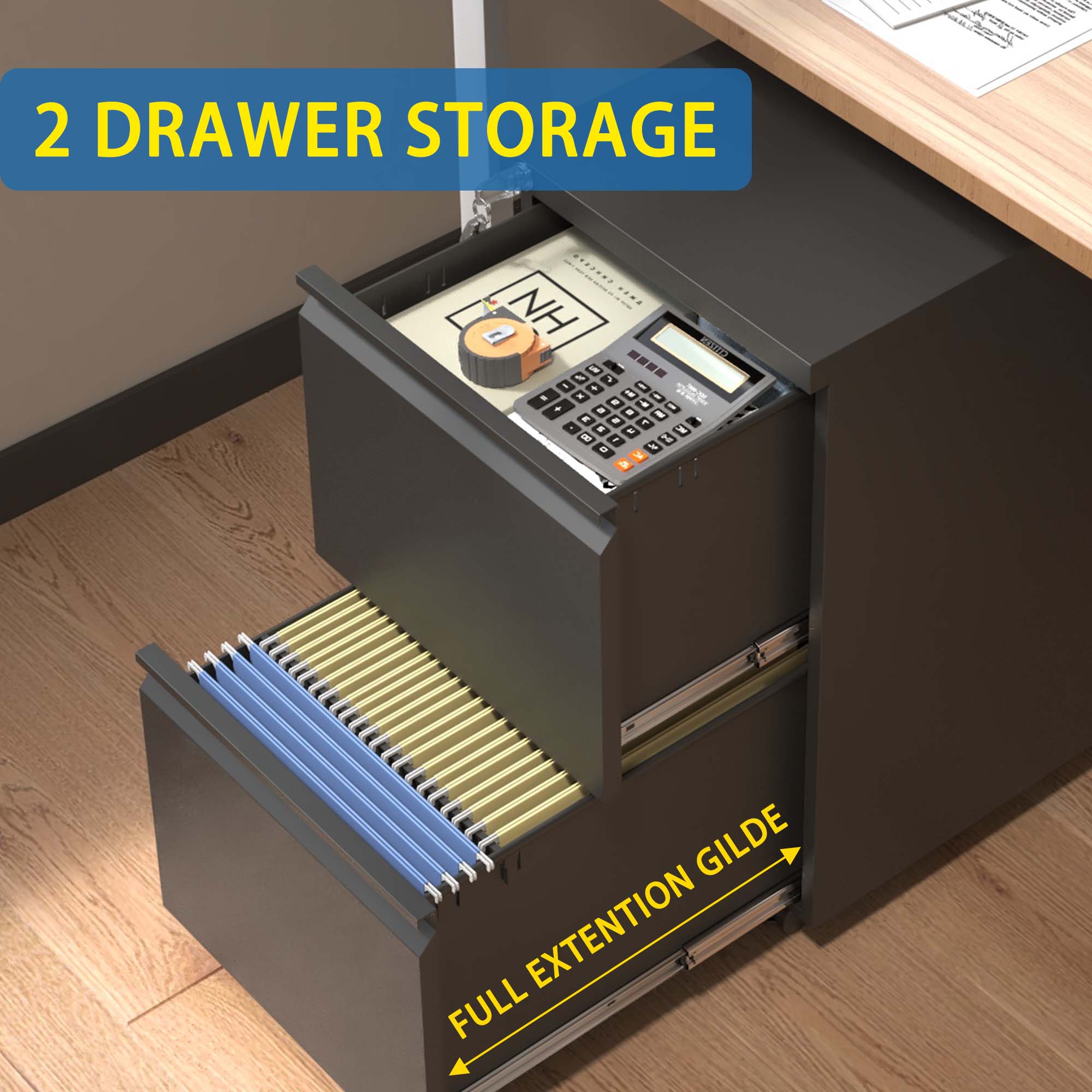 2 Drawer Metal  Mobile File Cabinet, Rolling File Cabinet with Lock for Hanging Legal/Letter/A4 Size,Fully Assembled Except Wheels