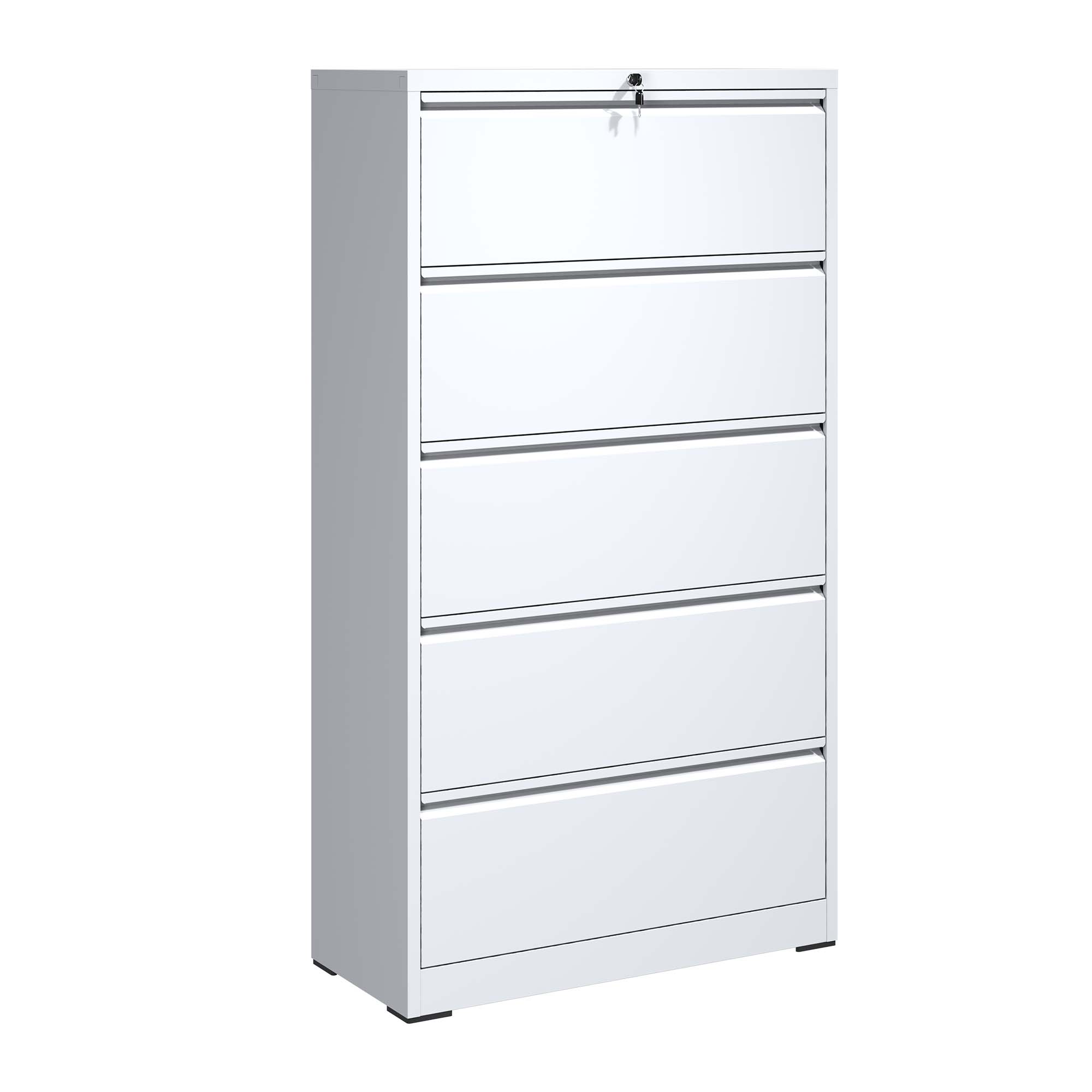 5 Drawer Metal Lateral File Cabinet , White Filing Cabinet with Lock, Lockable File Cabinet for Home Office, Locking Metal File Cabinet for Legal/Letter/A4/F4 Size