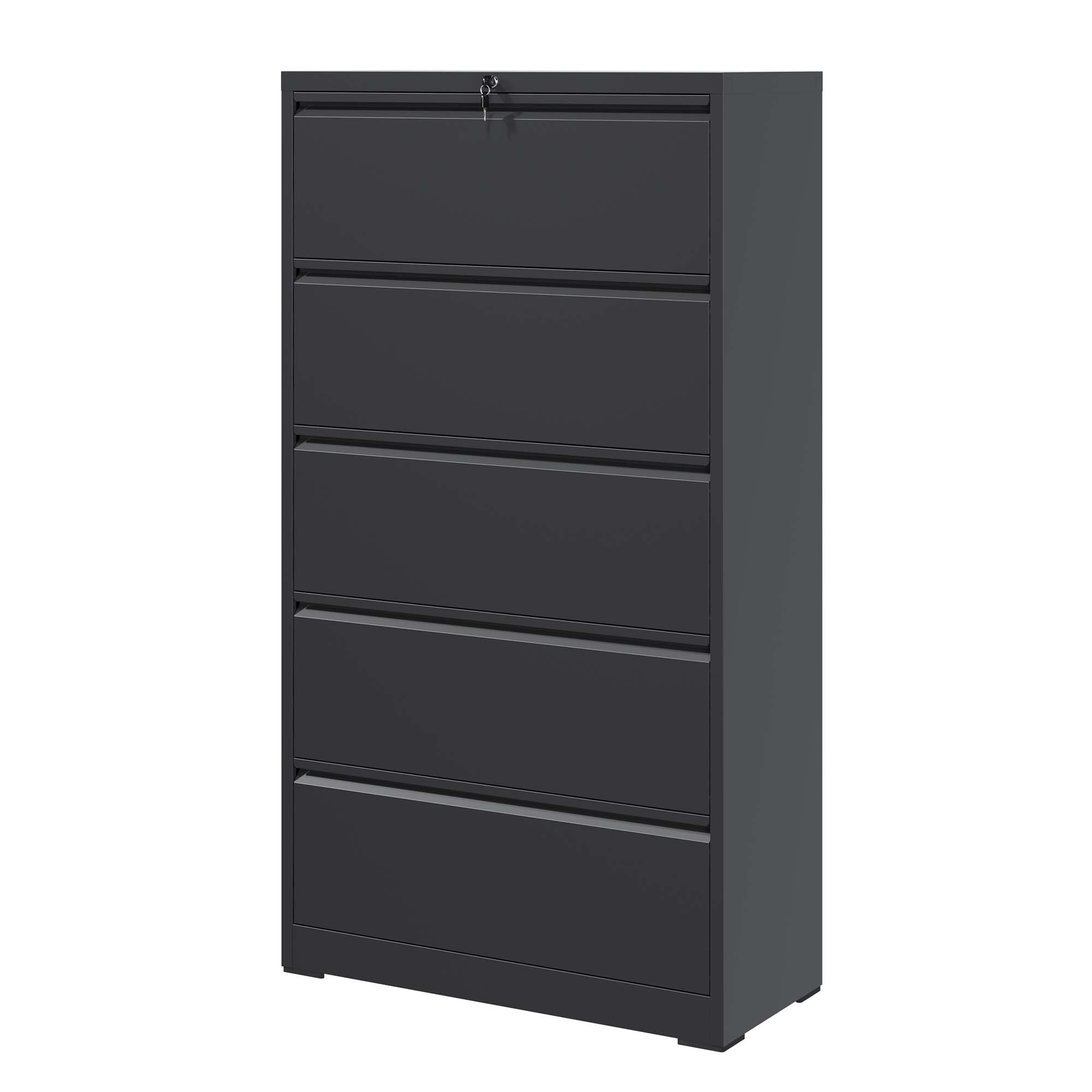 5 Drawer Metal Lateral File Cabinet , Black Filing Cabinet with Lock, Lockable File Cabinet for Home Office, Locking Metal File Cabinet for Legal/Letter/A4/F4 Size