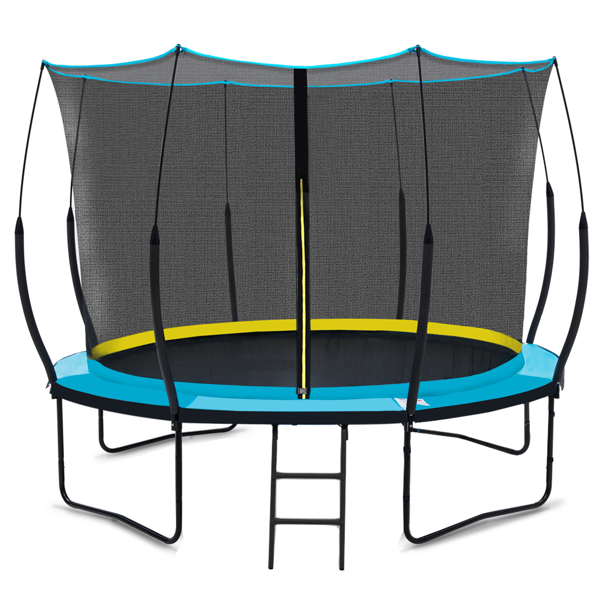 YC 10FT Recreational Trampolines with Enclosure for Kids and Adults with Patented Fiberglass Poles Pumpkin  - Blue