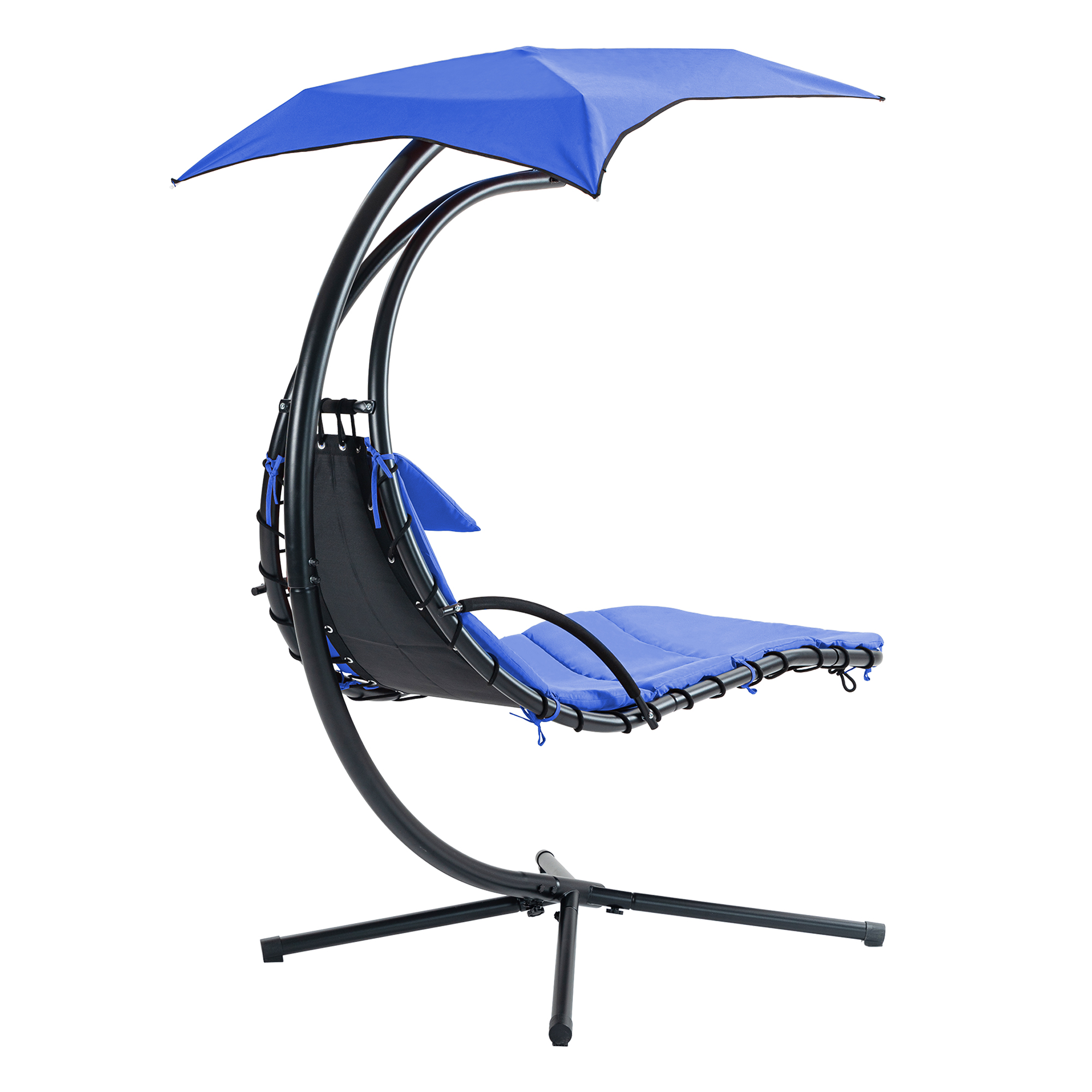 Hanging Chaise Lounger with Removable Canopy, Outdoor Swing Chair with Built-in Pillow, Hanging Curved Chaise Lounge Chair Swing for Patio Porch Poolside, Hammock Chair with Stand (Navt)