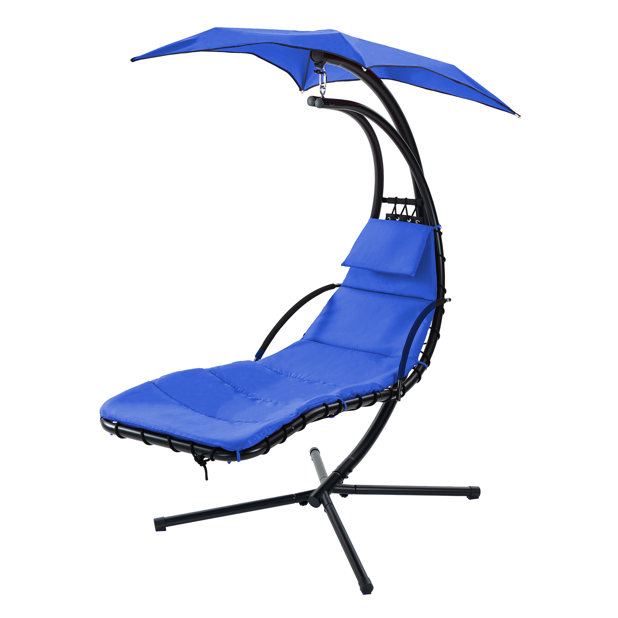 Hanging Chaise Lounger with Removable Canopy, Outdoor Swing Chair with Built-in Pillow, Hanging Curved Chaise Lounge Chair Swing for Patio Porch Poolside, Hammock Chair with Stand (Navt)