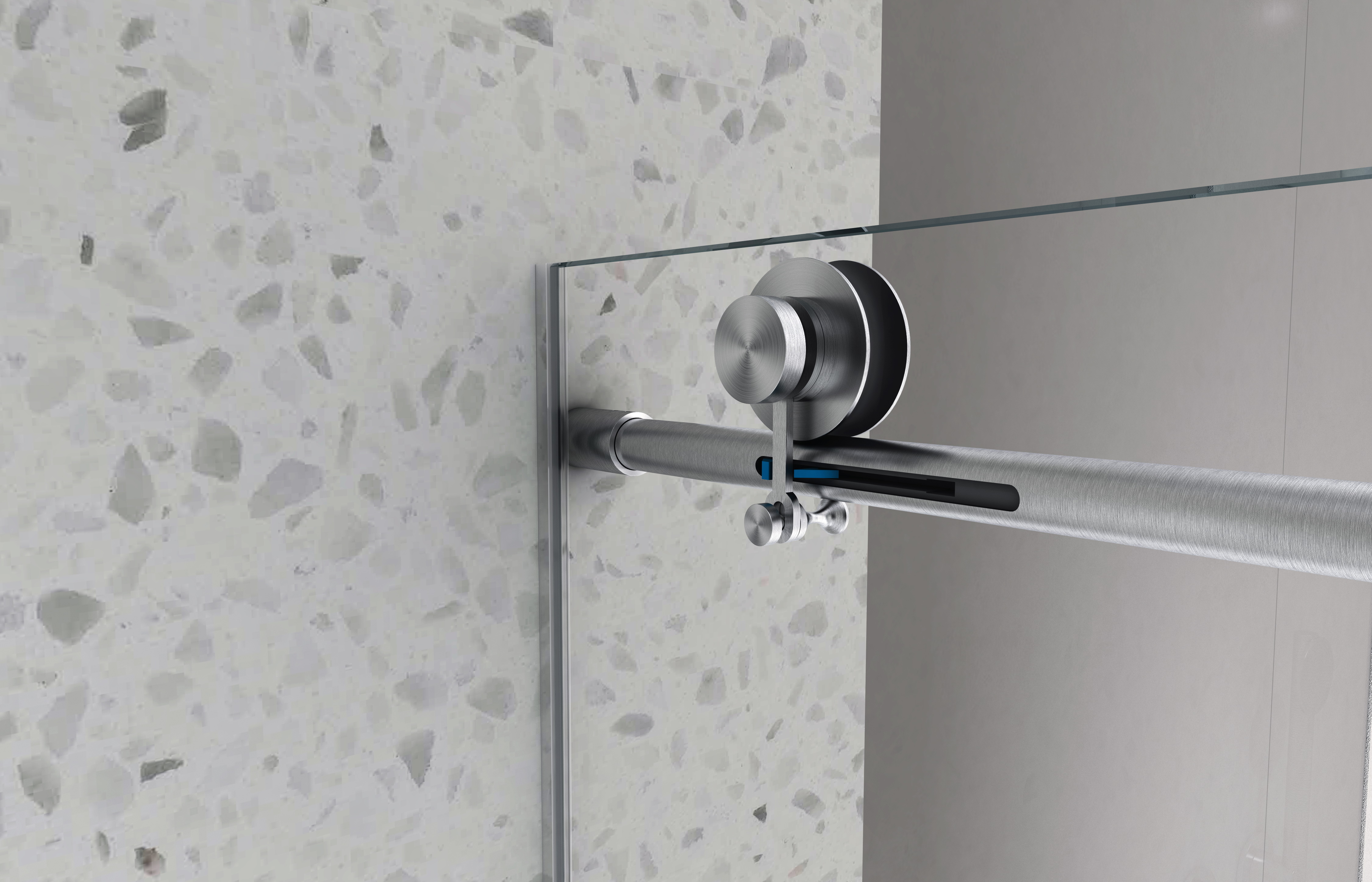 6063 Matte Black frameless one fixed and one shifted Shower Door, 70MM 304 stainless steel large pulleys with adjustable soft closing function,with nano easy cleaning,stick explosion-proof menbrance