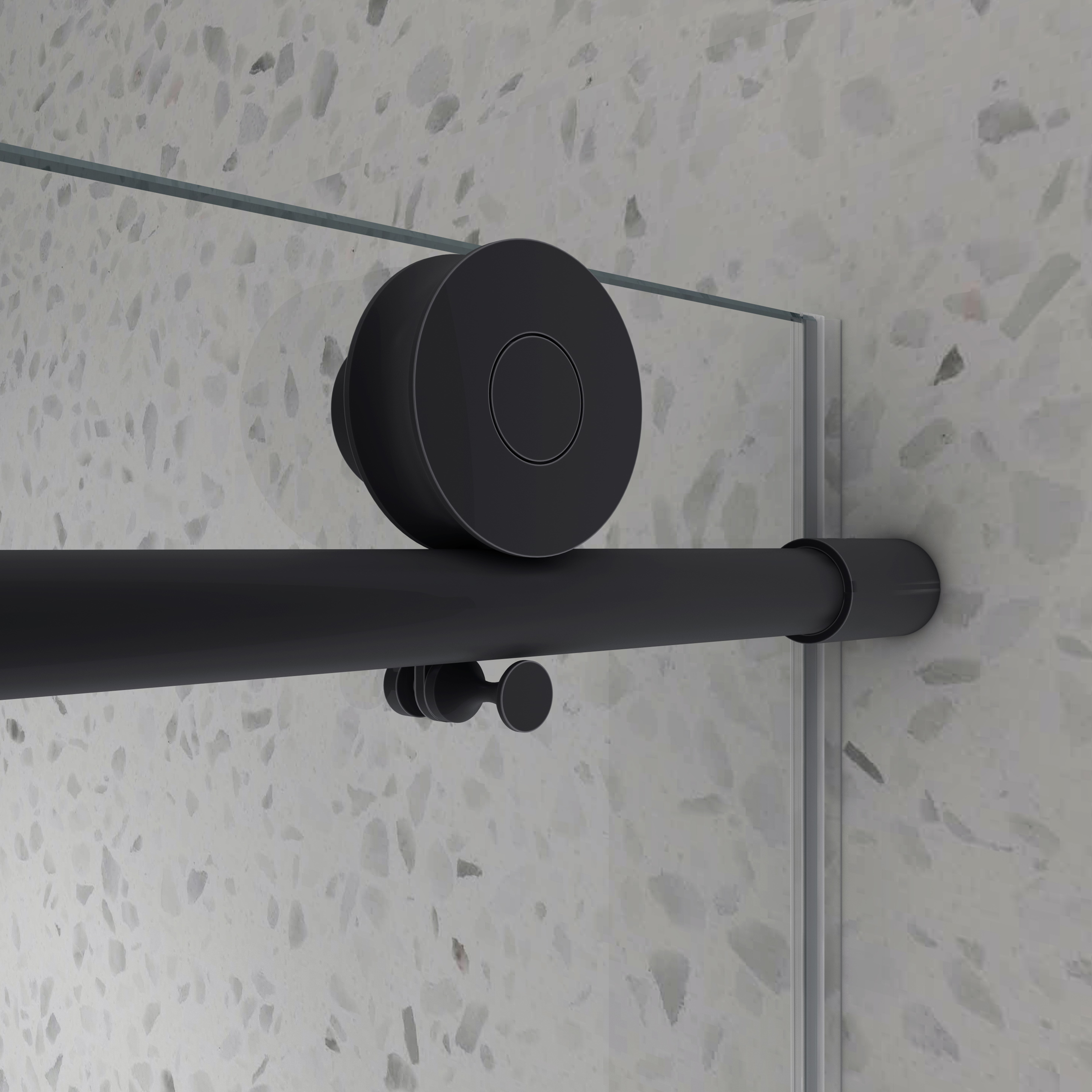 6063 Matte Black frameless one fixed and one shifted Shower Door, 70MM 304 stainless steel large pulleys with adjustable soft closing function,with nano easy cleaning,stick explosion-proof menbrance