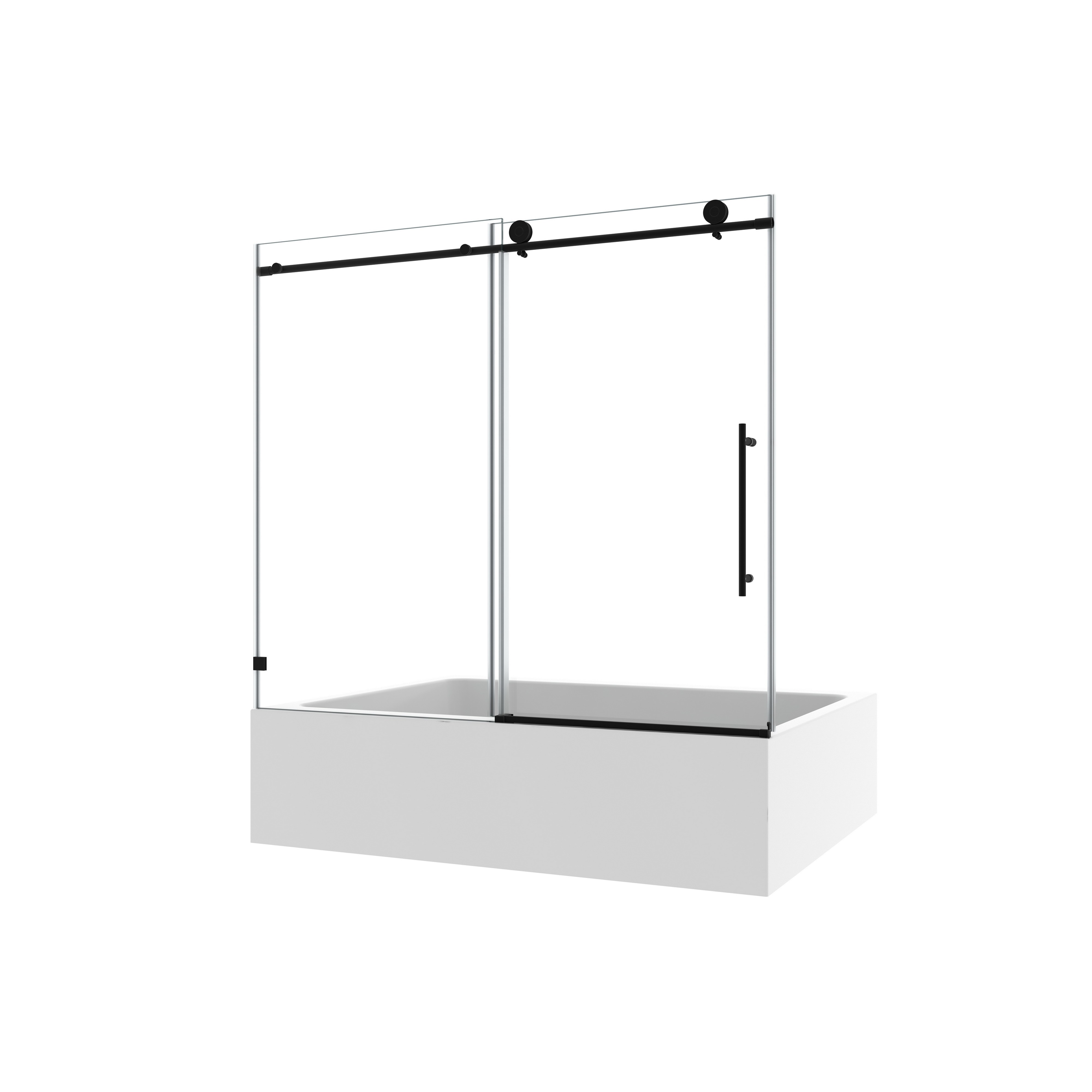 6063 Matte Black frameless one fixed and one shifted Shower Door, 70MM 304 stainless steel large pulleys with adjustable soft closing function,with nano easy cleaning,stick explosion-proof menbrance