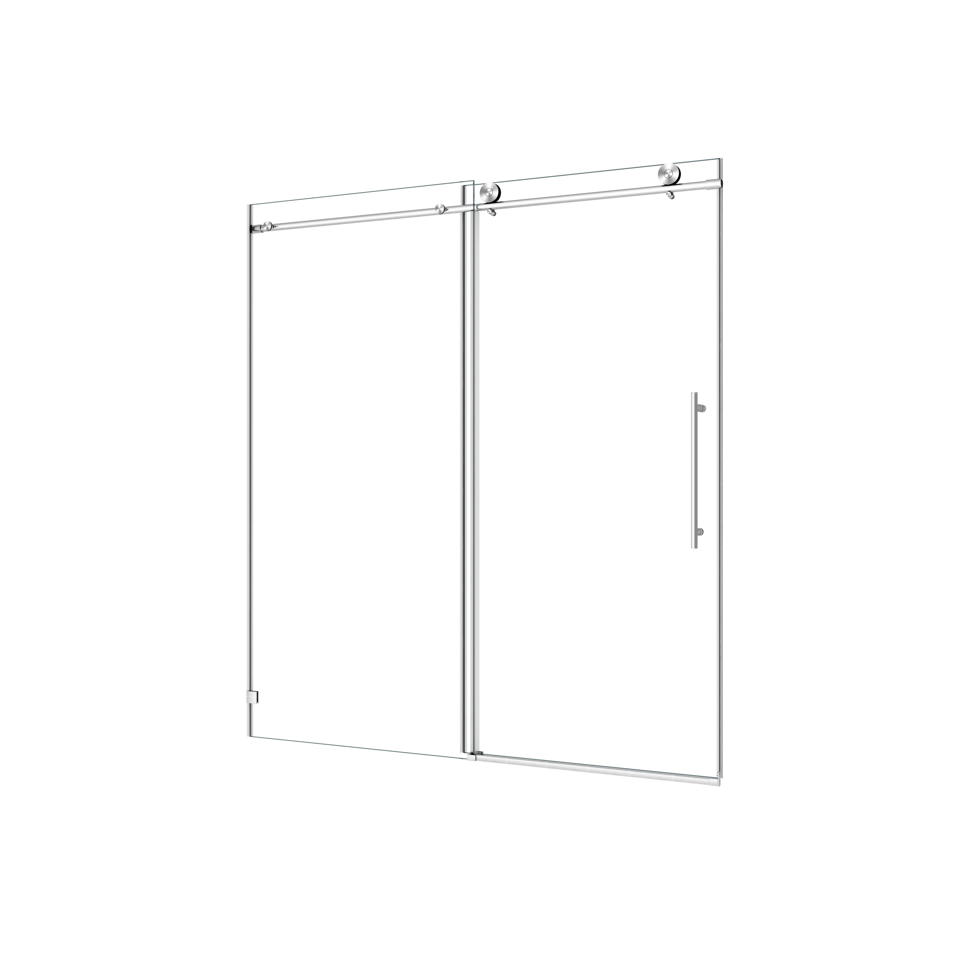 6076 Brushed Nickel frameless one fixed and one shifted Shower Door, 70MM 304 stainless steel large pulleys with adjustable soft closing function,nano easy cleaning,stick explosion-proof menbrance