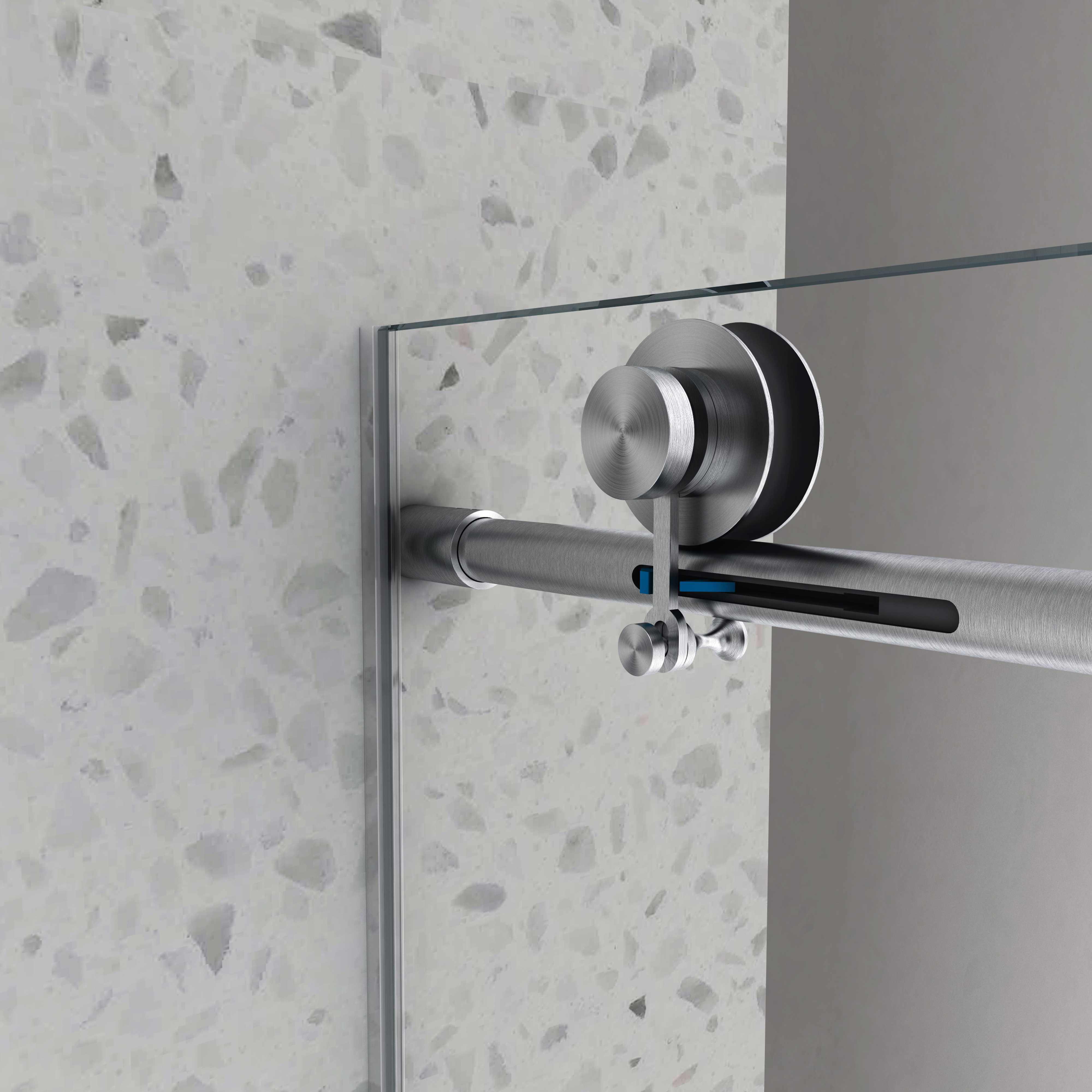 6076 Brushed Nickel frameless one fixed and one shifted Shower Door, 70MM 304 stainless steel large pulleys with adjustable soft closing function,nano easy cleaning,stick explosion-proof menbrance