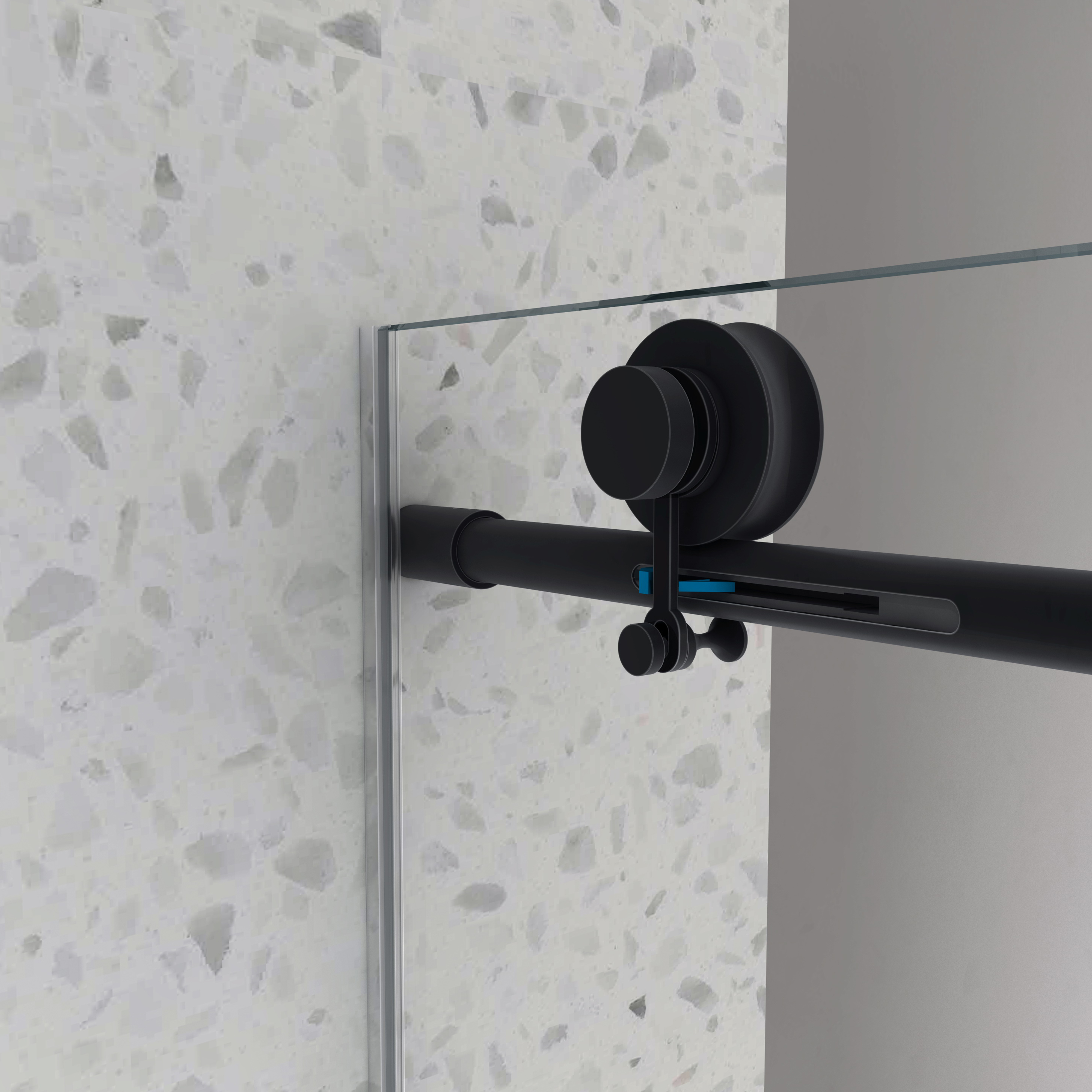 6076 Matte Black frameless one fixed and one shifted Shower Door, 70MM 304 stainless steel large pulleys with adjustable soft closing function,with nano easy cleaning,stick explosion-proof menbrance