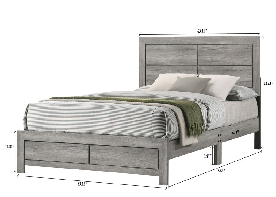 Hopkins - Queen Bed 1 Box - Gray