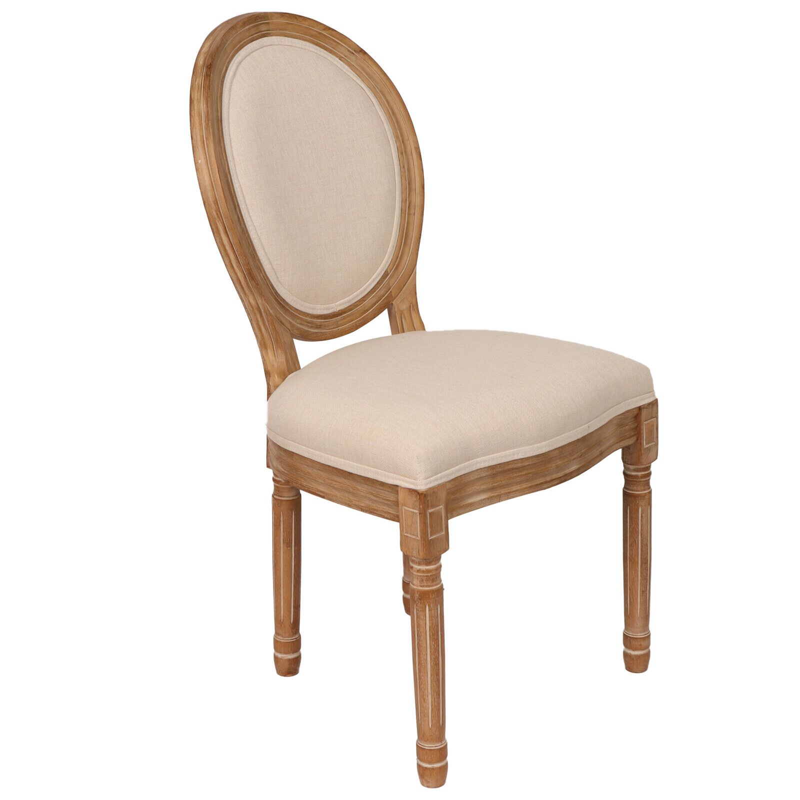 French Country Dining Chairs with Round Back Set of 2, Upholstered, Solid Wood Legs, Accent Side Chairs for Living Room, Wedding Event- Cream