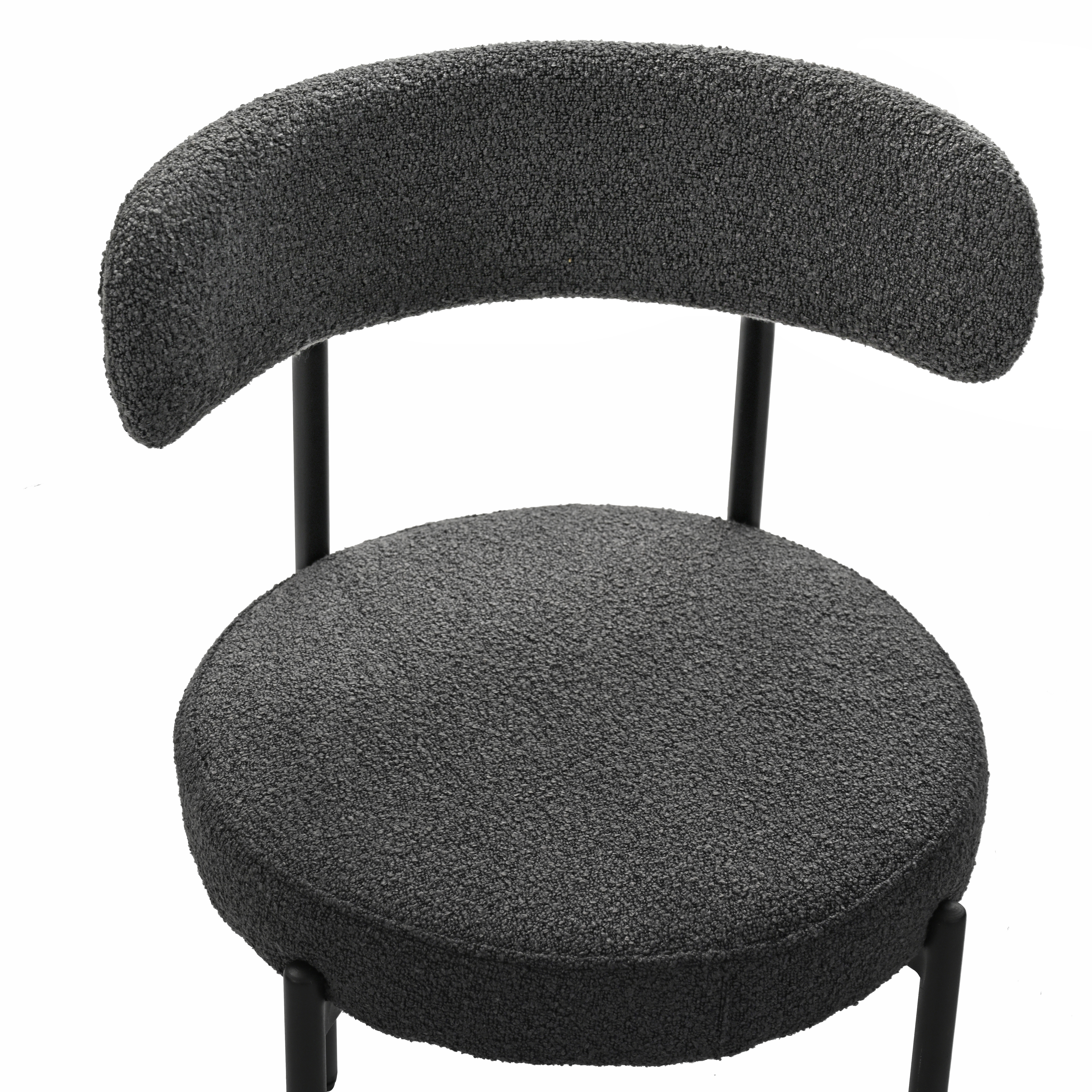 Grey Boucle Dining Chairs Set of 2,Mid-Century Modern Curved Backrest Chair,Round Upholstered Kitchen Chairs