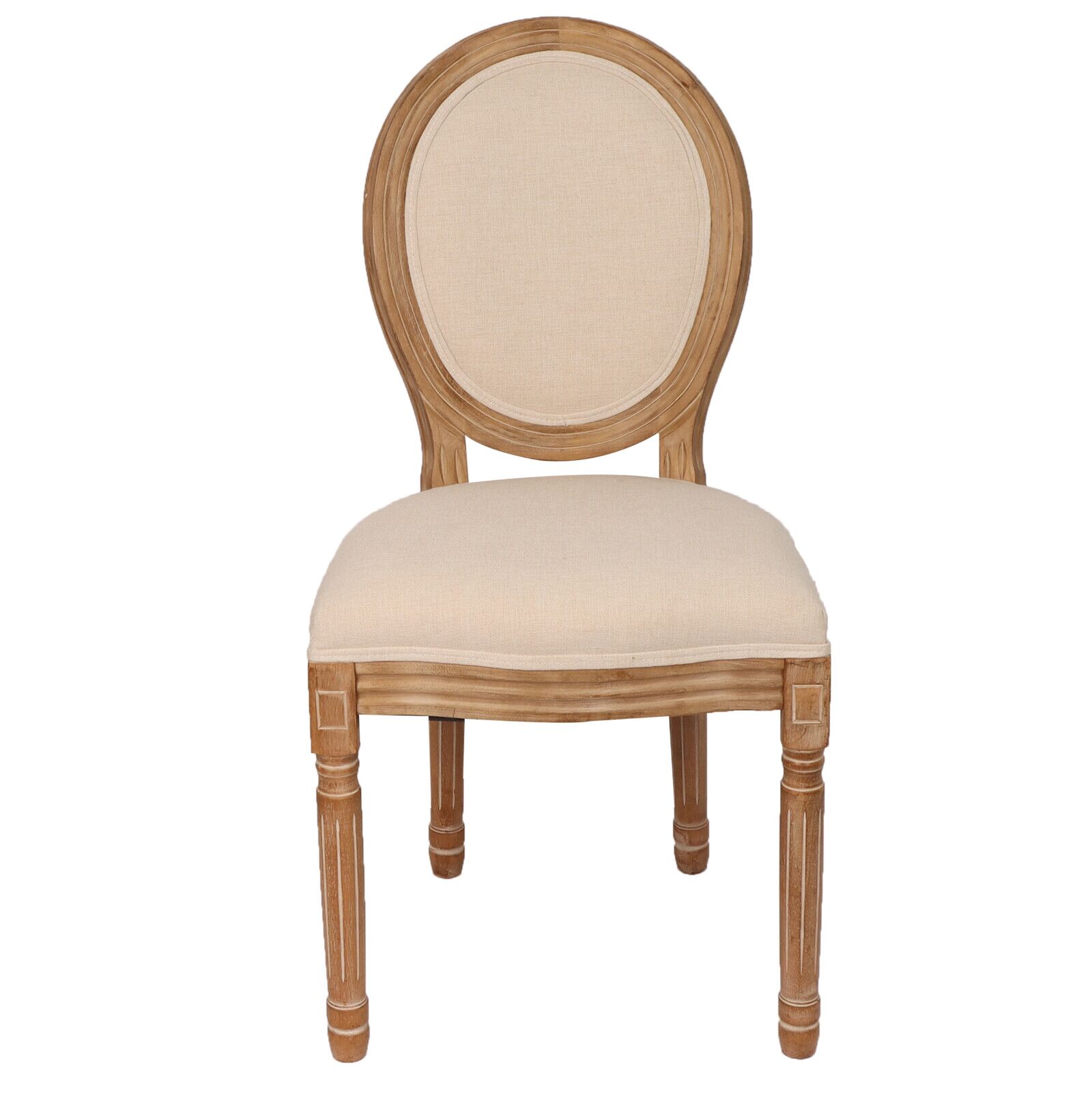 French Country Dining Chairs with Round Back Set of 2, Upholstered, Solid Wood Legs, Accent Side Chairs for Living Room, Wedding Event- Cream