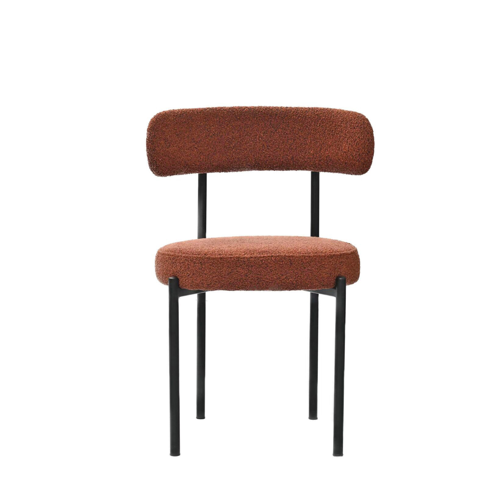 Brown Boucle Dining Chairs Set of 2,Mid-Century Modern Curved Backrest Chair,Round Upholstered Kitchen Chairs