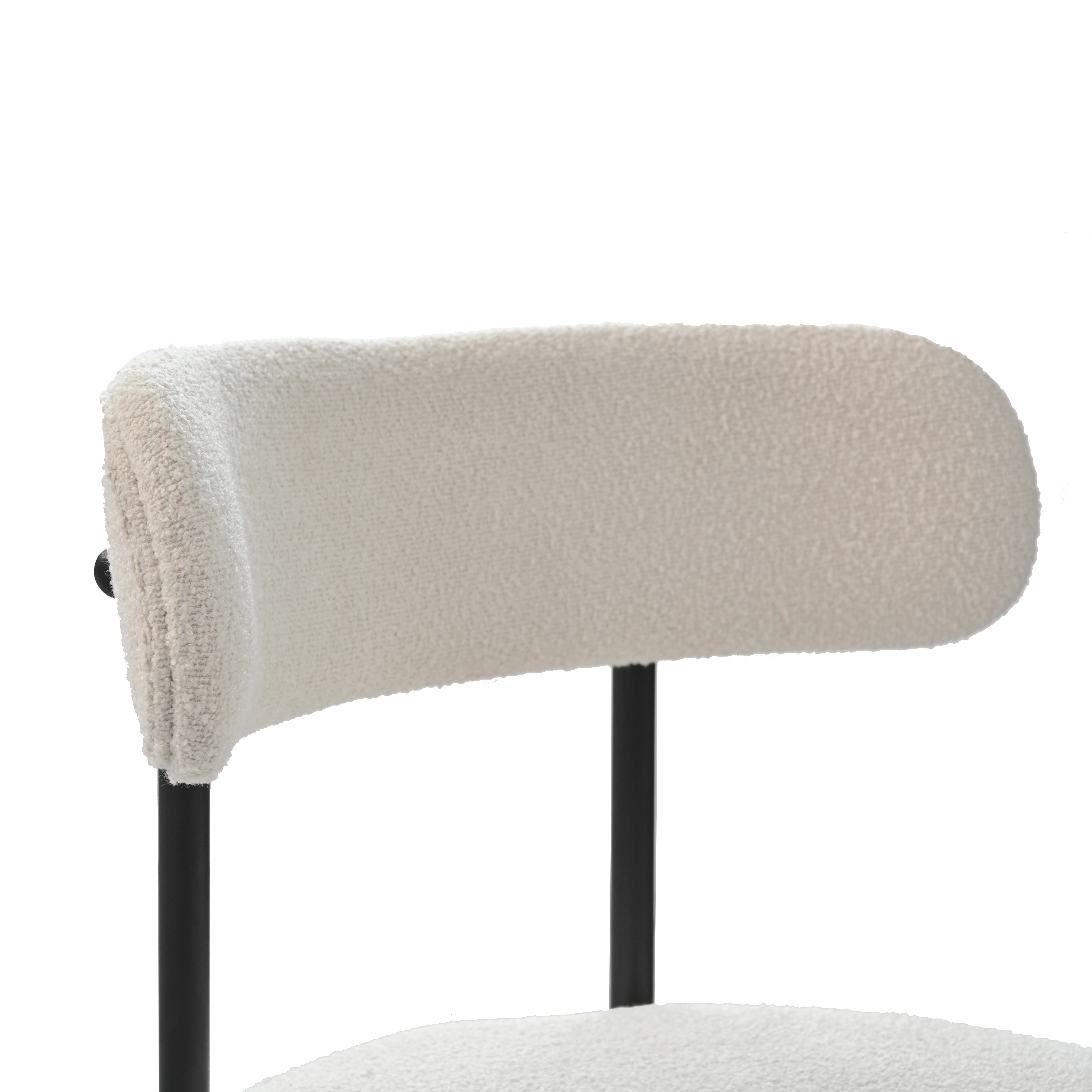 White Boucle Dining Chairs Set of 2,Mid-Century Modern Curved Backrest Chair,Round Upholstered Kitchen Chairs