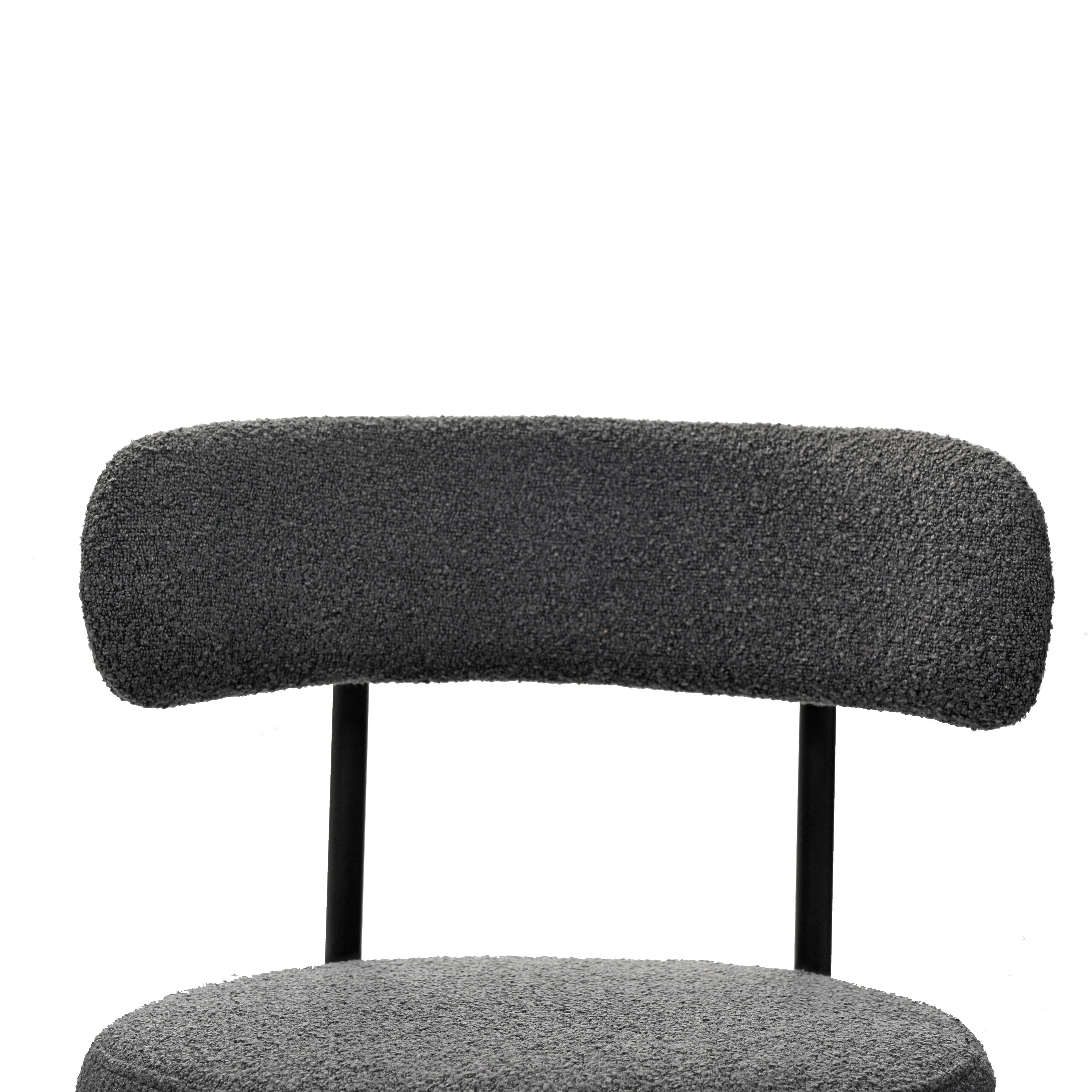 Grey Boucle Dining Chairs Set of 2,Mid-Century Modern Curved Backrest Chair,Round Upholstered Kitchen Chairs