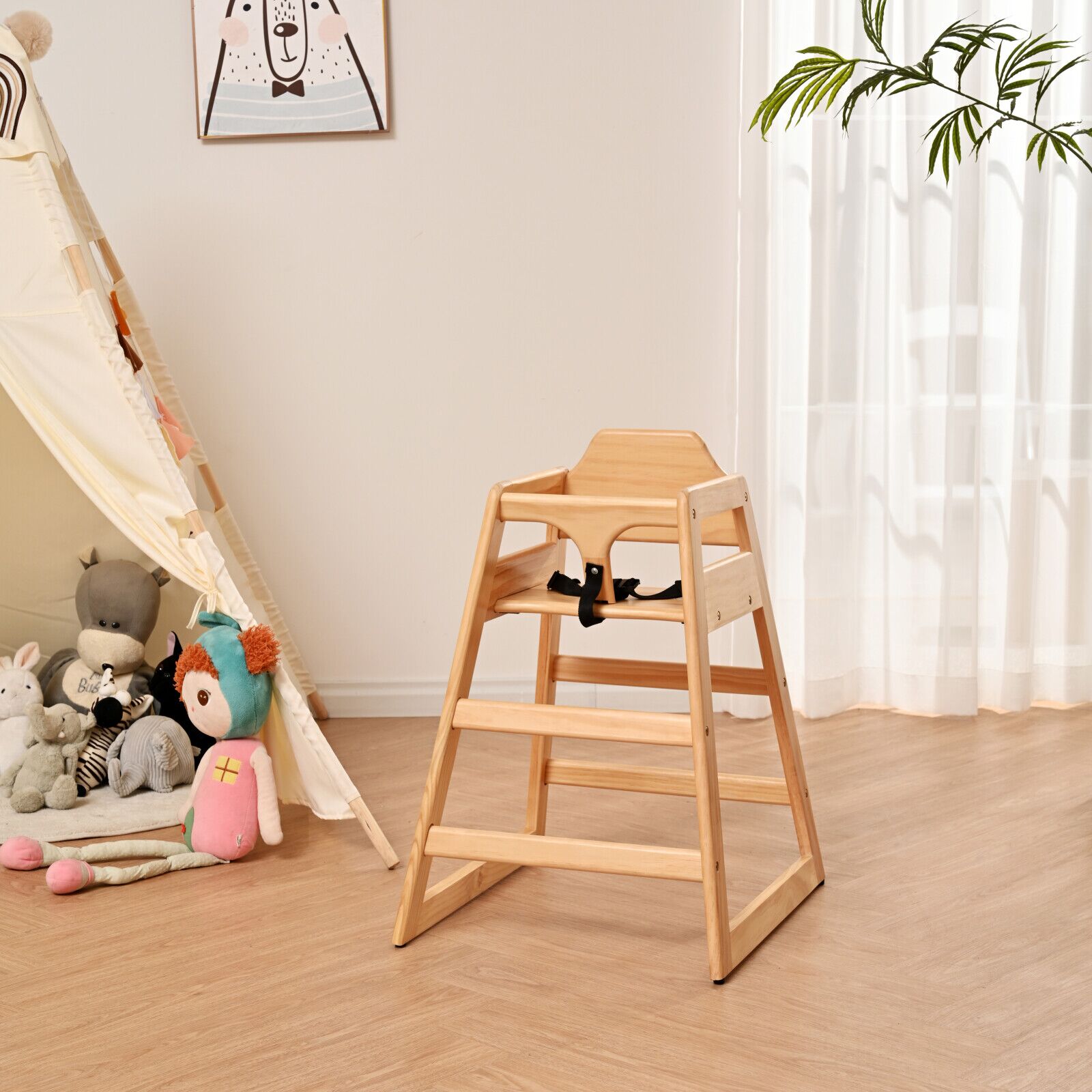 Wooden Double Solid Wood Feeding, Eat & Grow Portable High, Easy to Clean Baby Booster Chair in Natural Finish