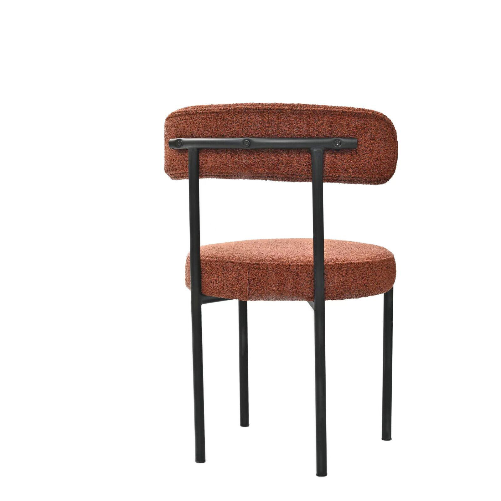 Brown Boucle Dining Chairs Set of 2,Mid-Century Modern Curved Backrest Chair,Round Upholstered Kitchen Chairs