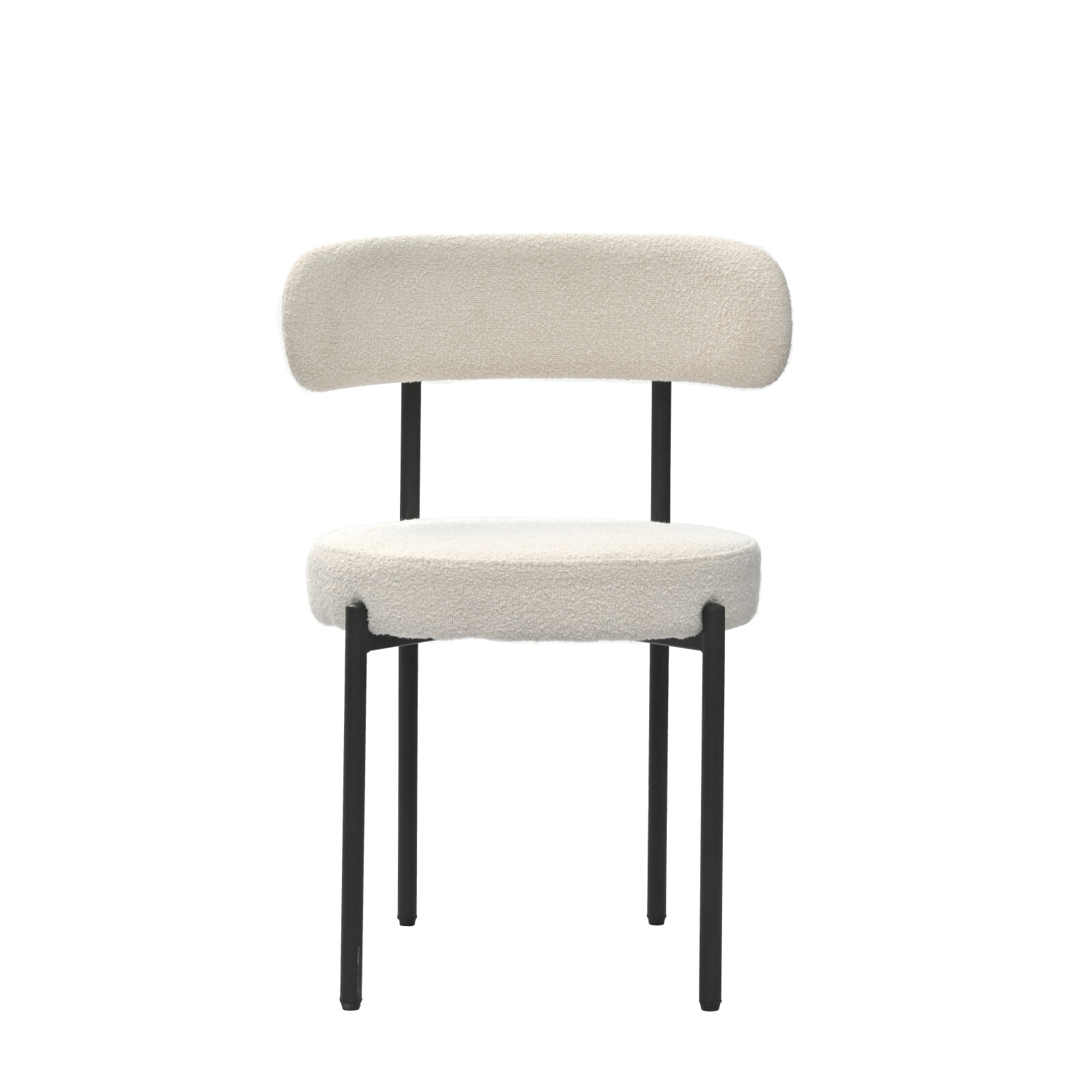 White Boucle Dining Chairs Set of 2,Mid-Century Modern Curved Backrest Chair,Round Upholstered Kitchen Chairs