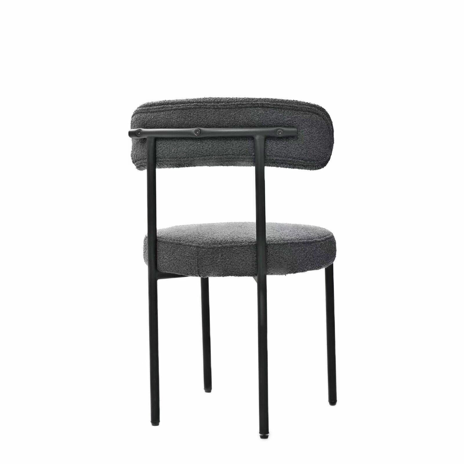 Grey Boucle Dining Chairs Set of 2,Mid-Century Modern Curved Backrest Chair,Round Upholstered Kitchen Chairs