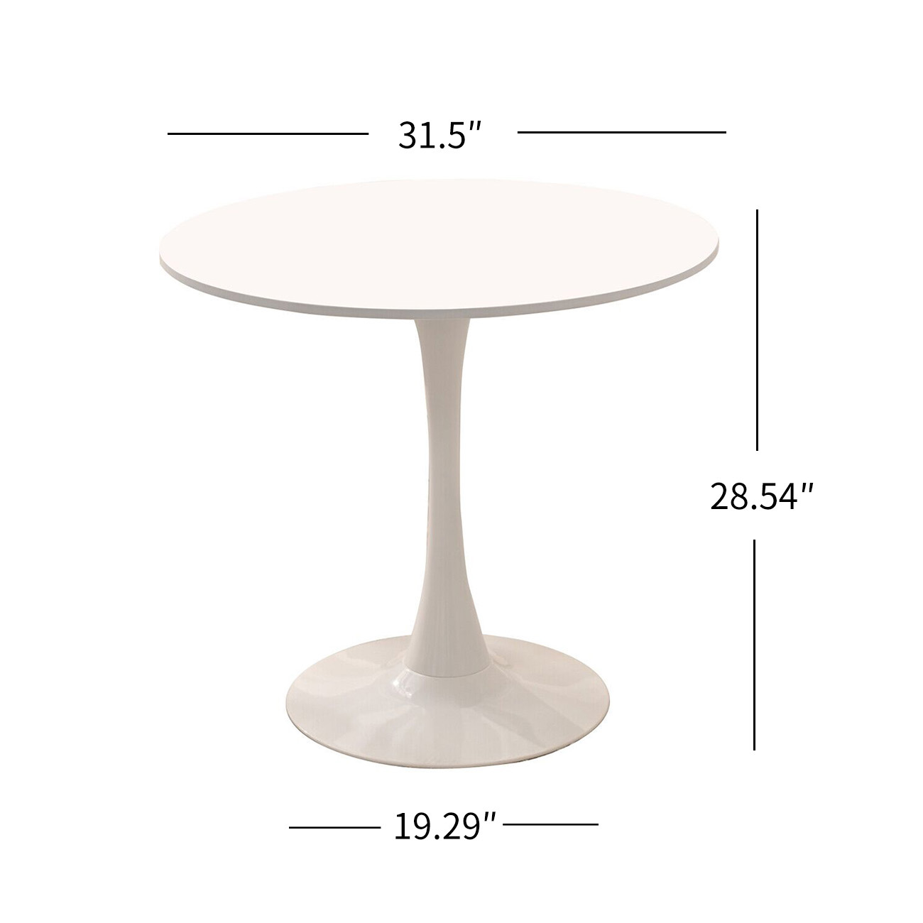 31.5" Round Dining Table, Mid-Century White Tulip Table, Metal Base Pedestal Table for 2-4 Person,Easy Assembled Leisure Coffee Table