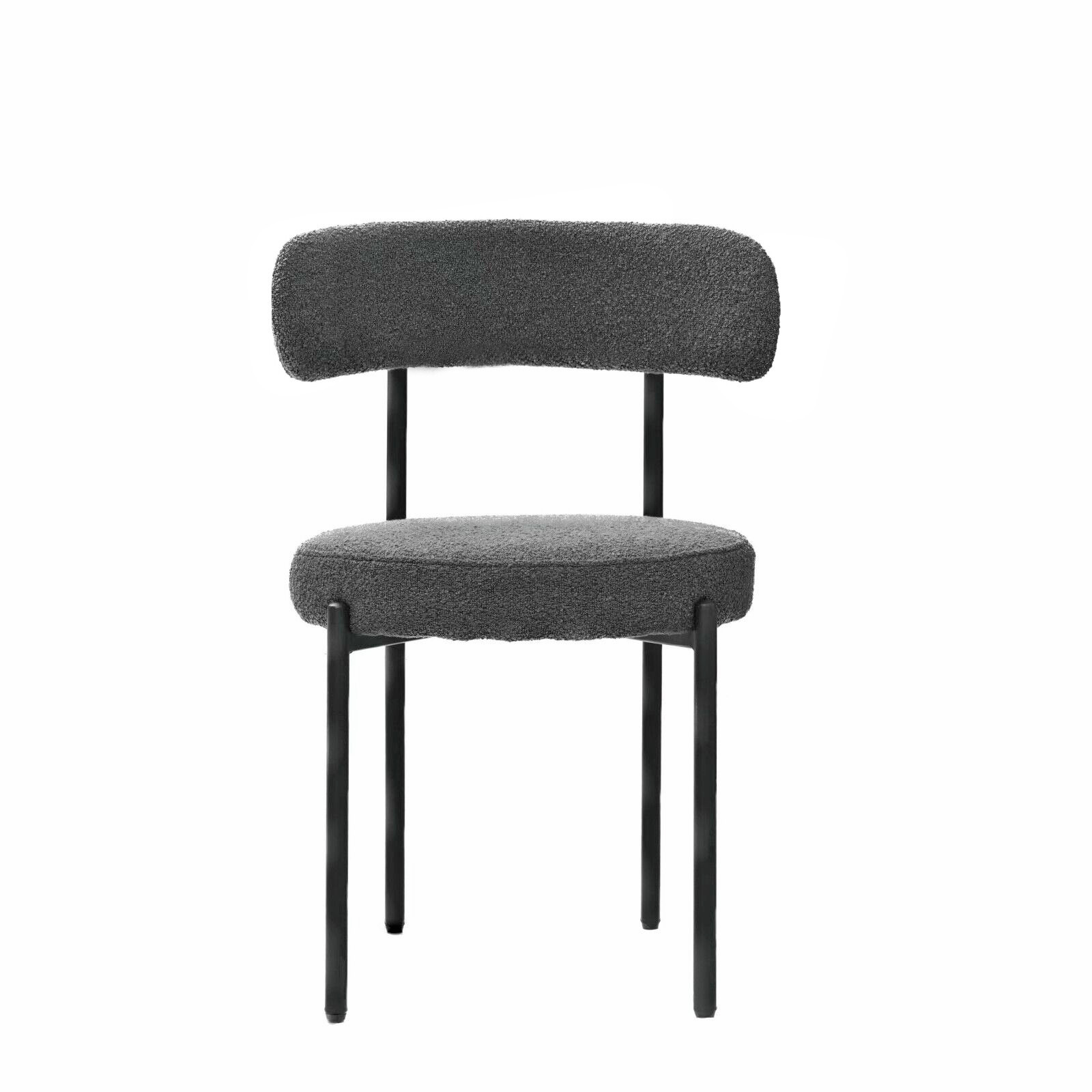 Grey Boucle Dining Chairs Set of 2,Mid-Century Modern Curved Backrest Chair,Round Upholstered Kitchen Chairs