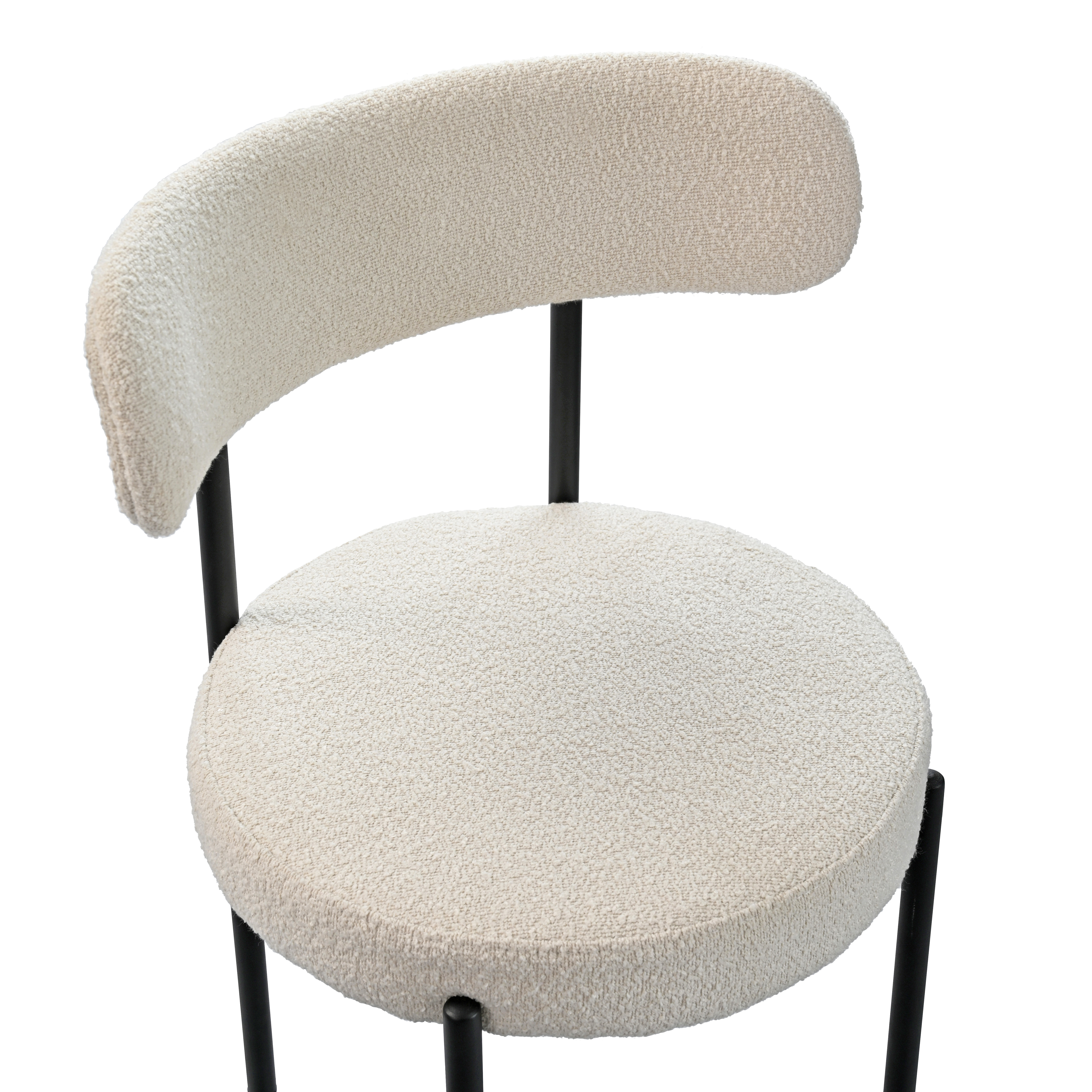 White Boucle Dining Chairs Set of 2,Mid-Century Modern Curved Backrest Chair,Round Upholstered Kitchen Chairs