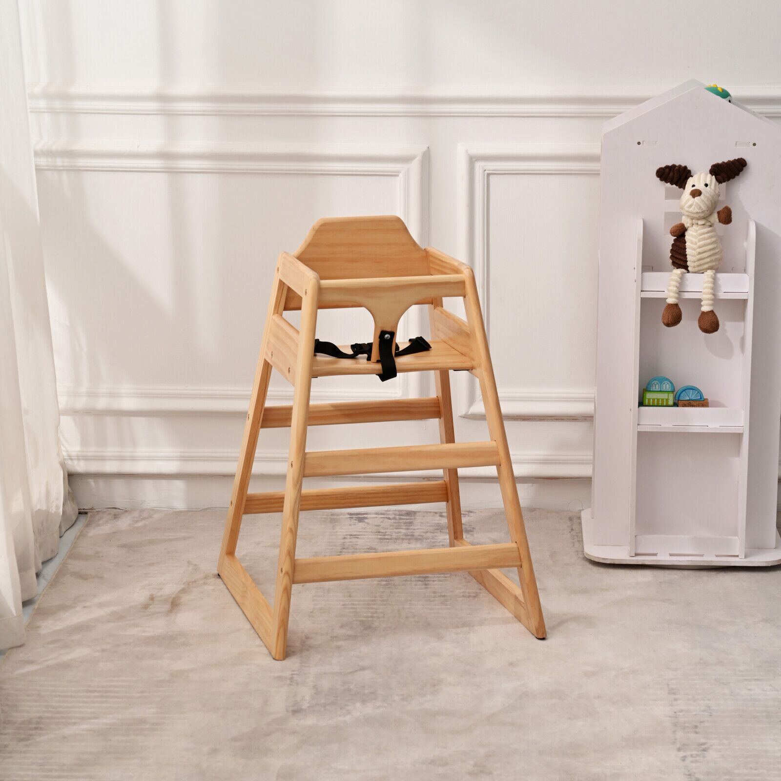 Wooden Double Solid Wood Feeding, Eat & Grow Portable High, Easy to Clean Baby Booster Chair in Natural Finish