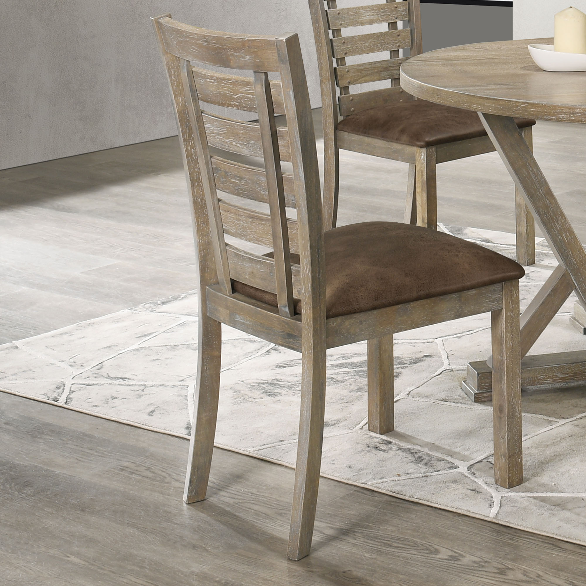 Set of 2 Dining Chairs Modern Farmhouse Rustic Look Distressed Design Ladderback Solid Wood