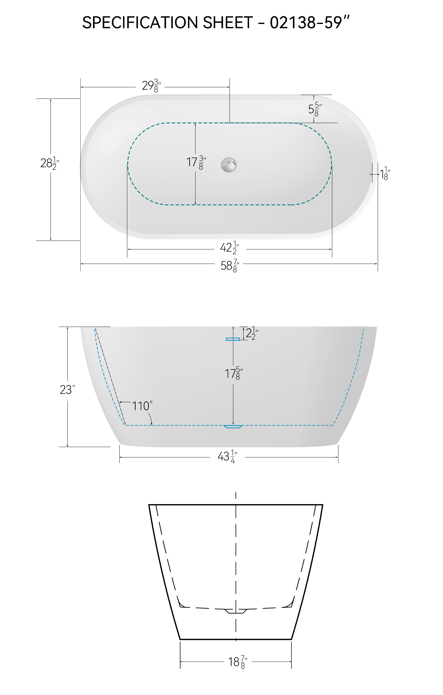 59'' Glossy Acrylic Freestanding Soaking Bathtub with Classic Slotted Overflow and Toe-tap Drain in Chrome, cUPC C ertified, 02138