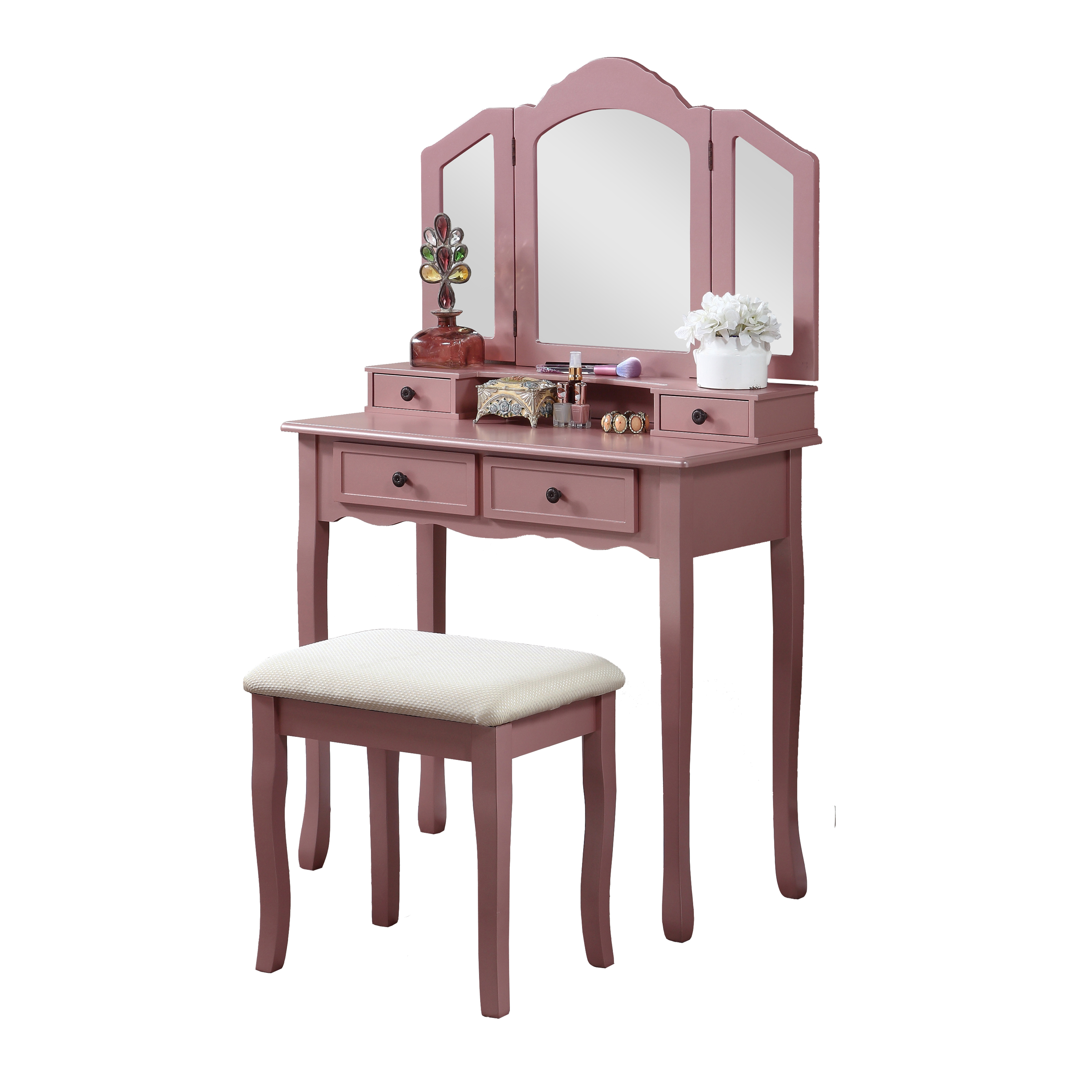 Sanlo Wooden Vanity Make Up Table and Stool Set, Rose Gold