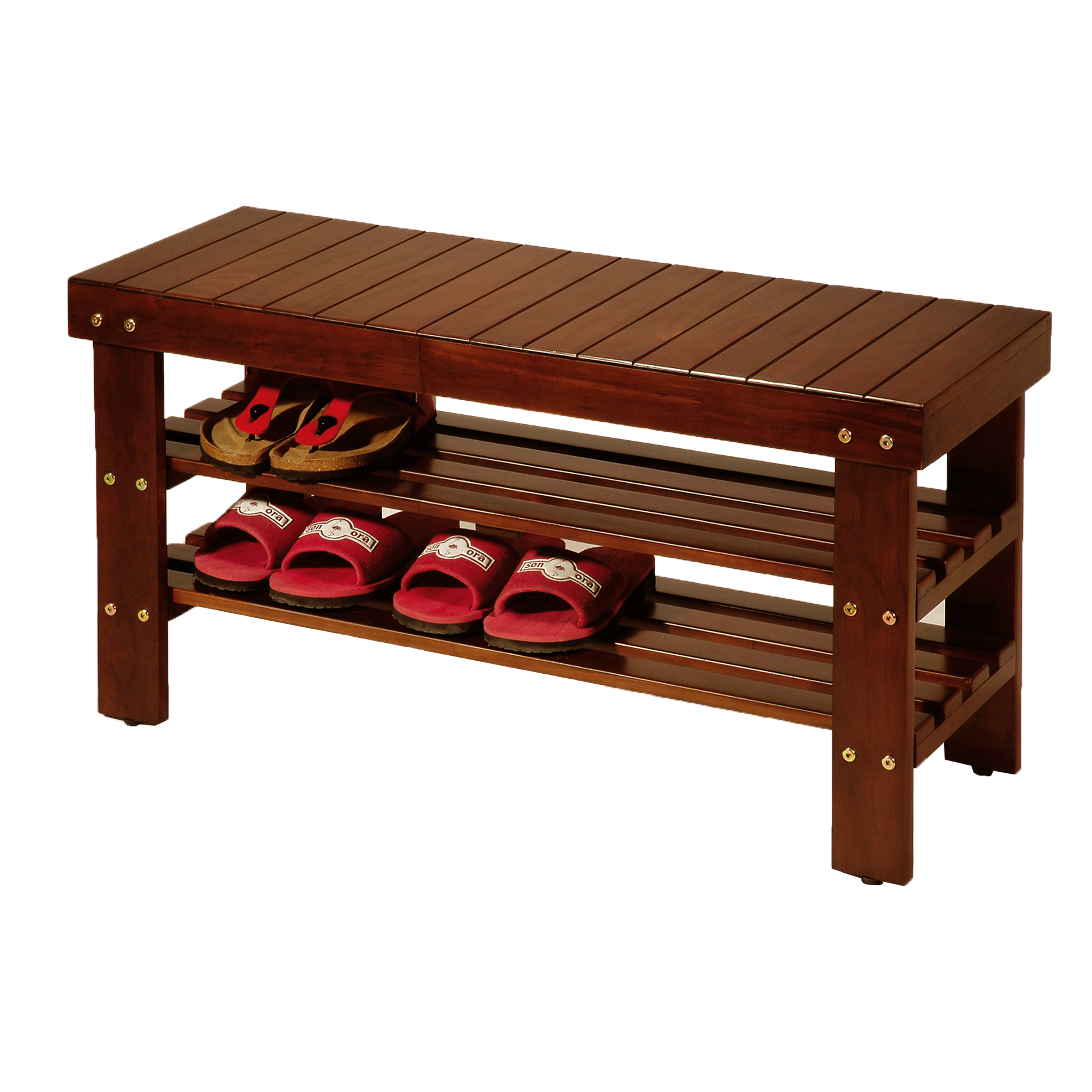 Pina Quality Solid Wood Shoe Bench, Cherry Finish