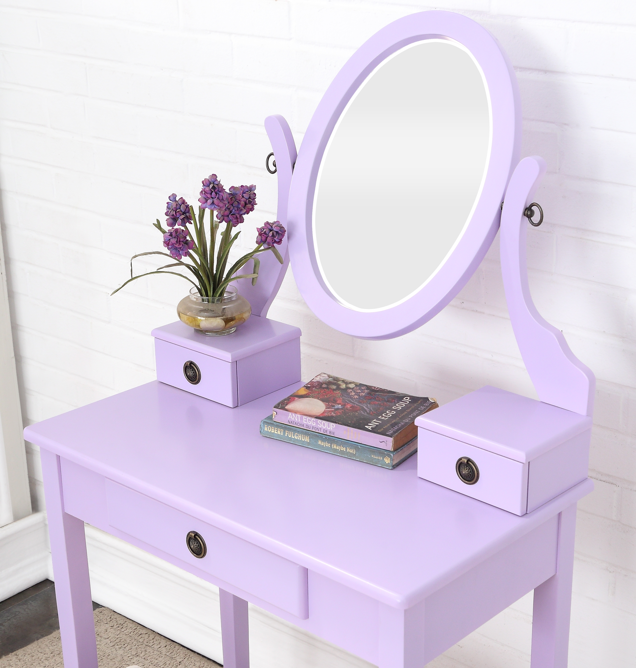 Moniys Wood Moniya Makeup Vanity Table and Stool Set, Purple