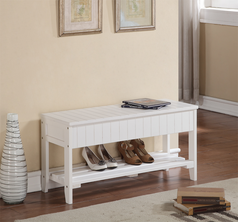 Quality Solid Wood Shoe Bench with Storage, White