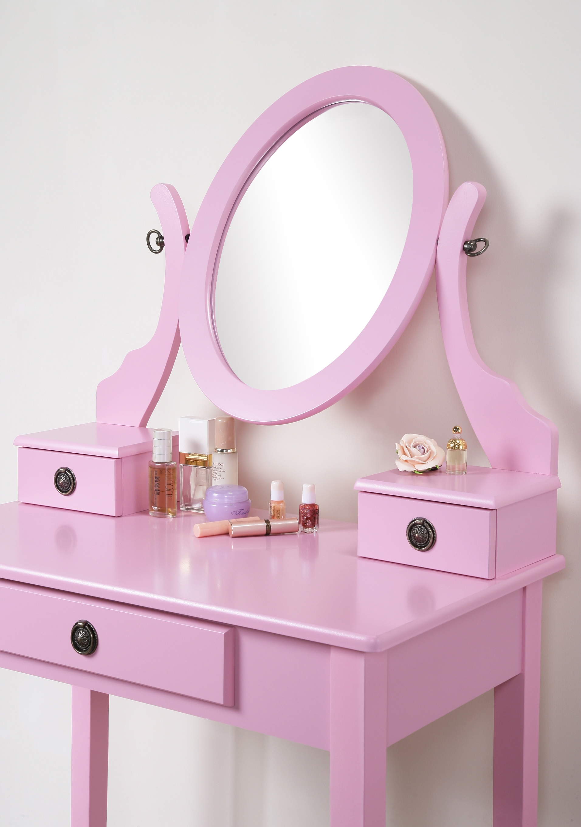 Moniys Wood Moniya Makeup Vanity Table and Stool Set, Pink