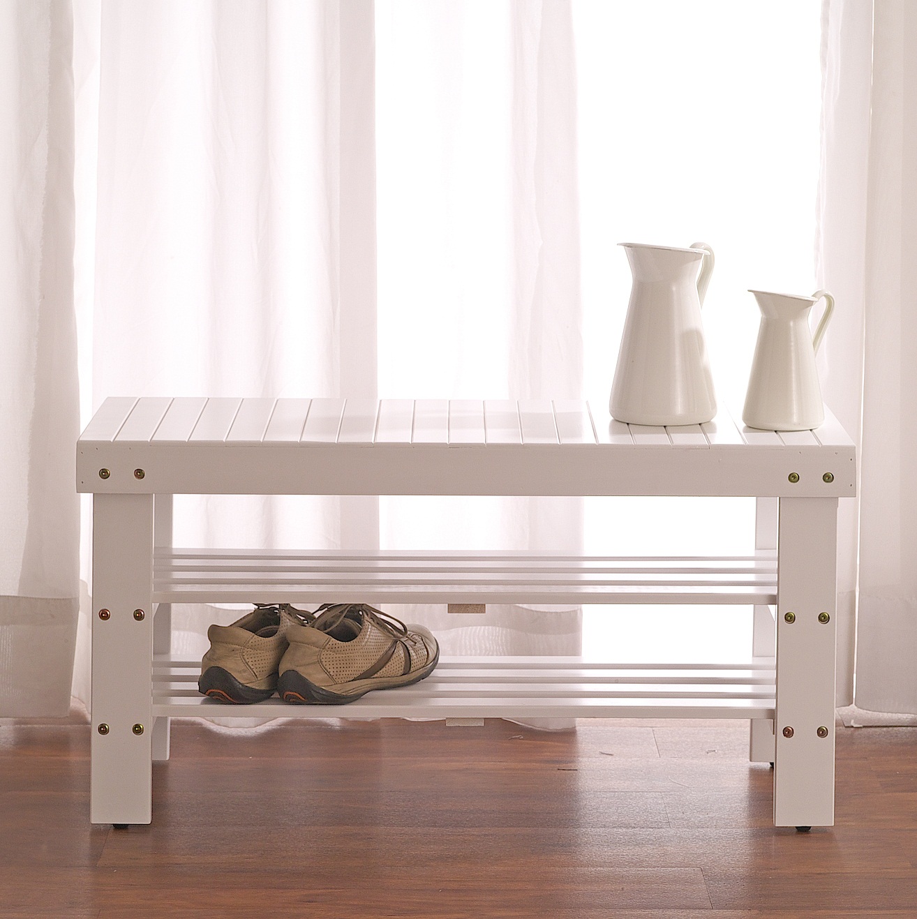 Pina Quality Solid Wood Shoe Bench, White Finish