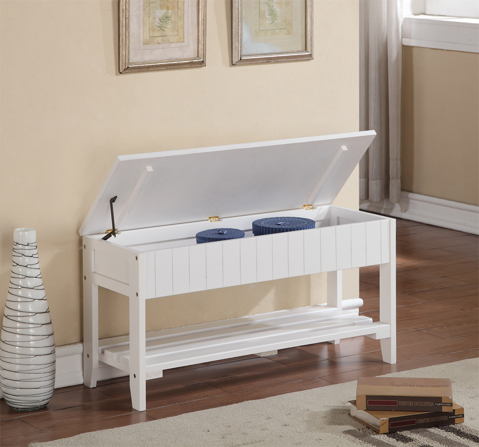 Quality Solid Wood Shoe Bench with Storage, White