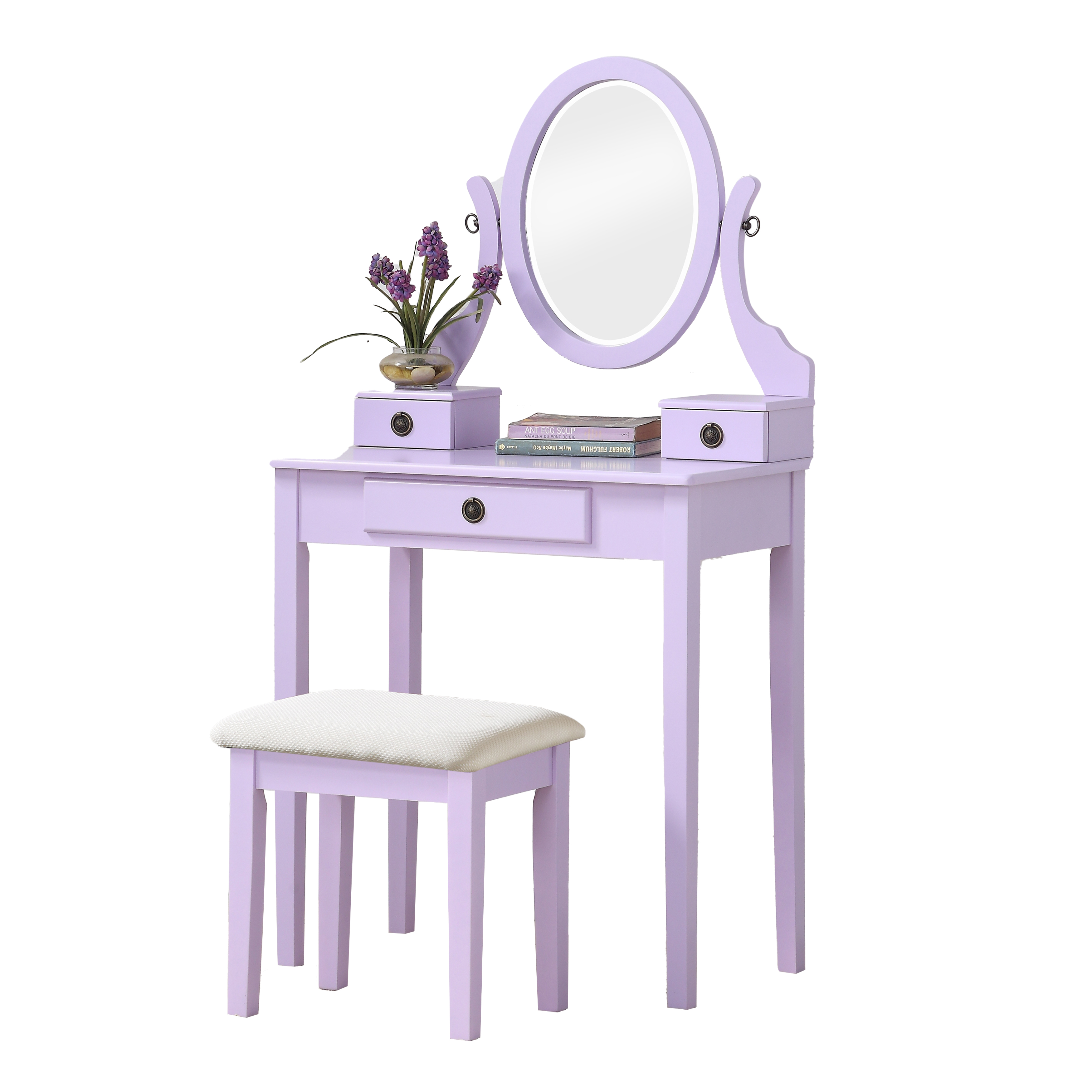 Moniys Wood Moniya Makeup Vanity Table and Stool Set, Purple