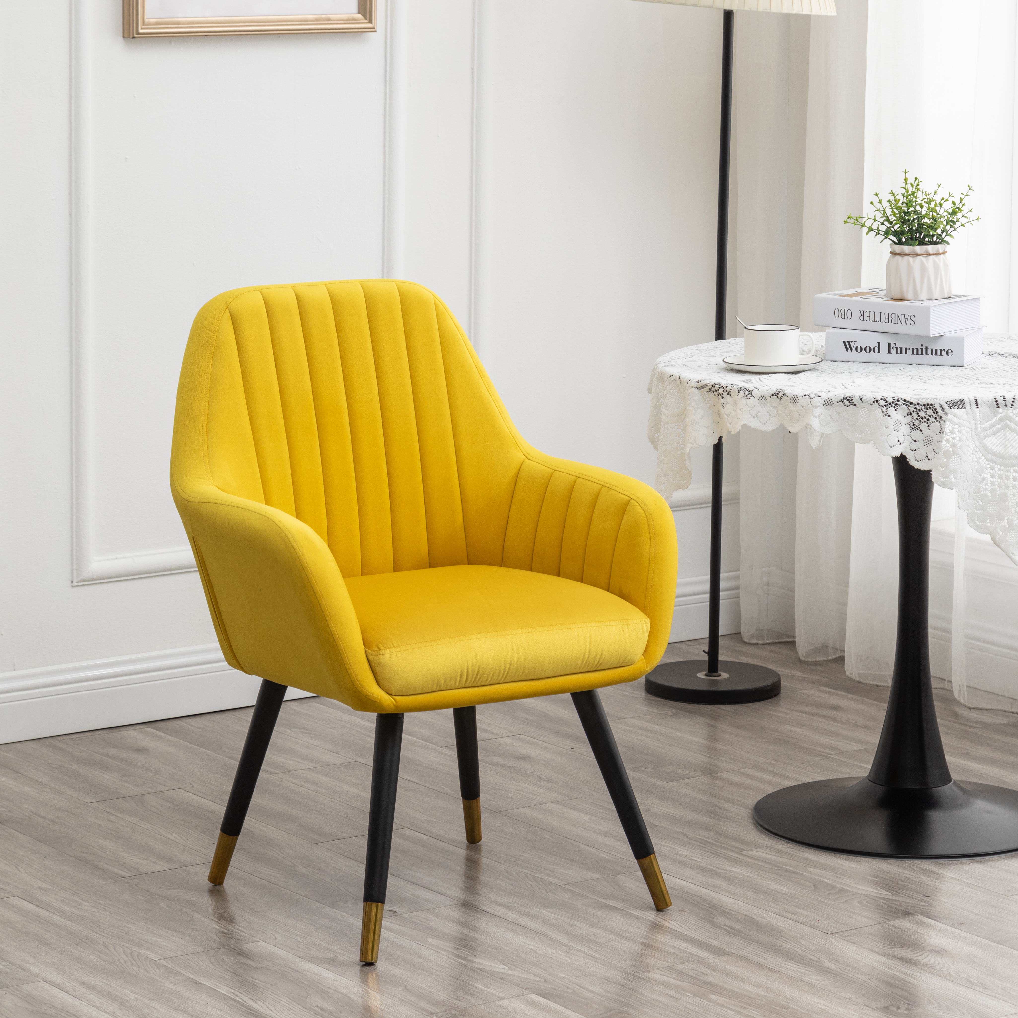 Tuchico Contemporary Velvet Upholstered Accent Chair, Yellow