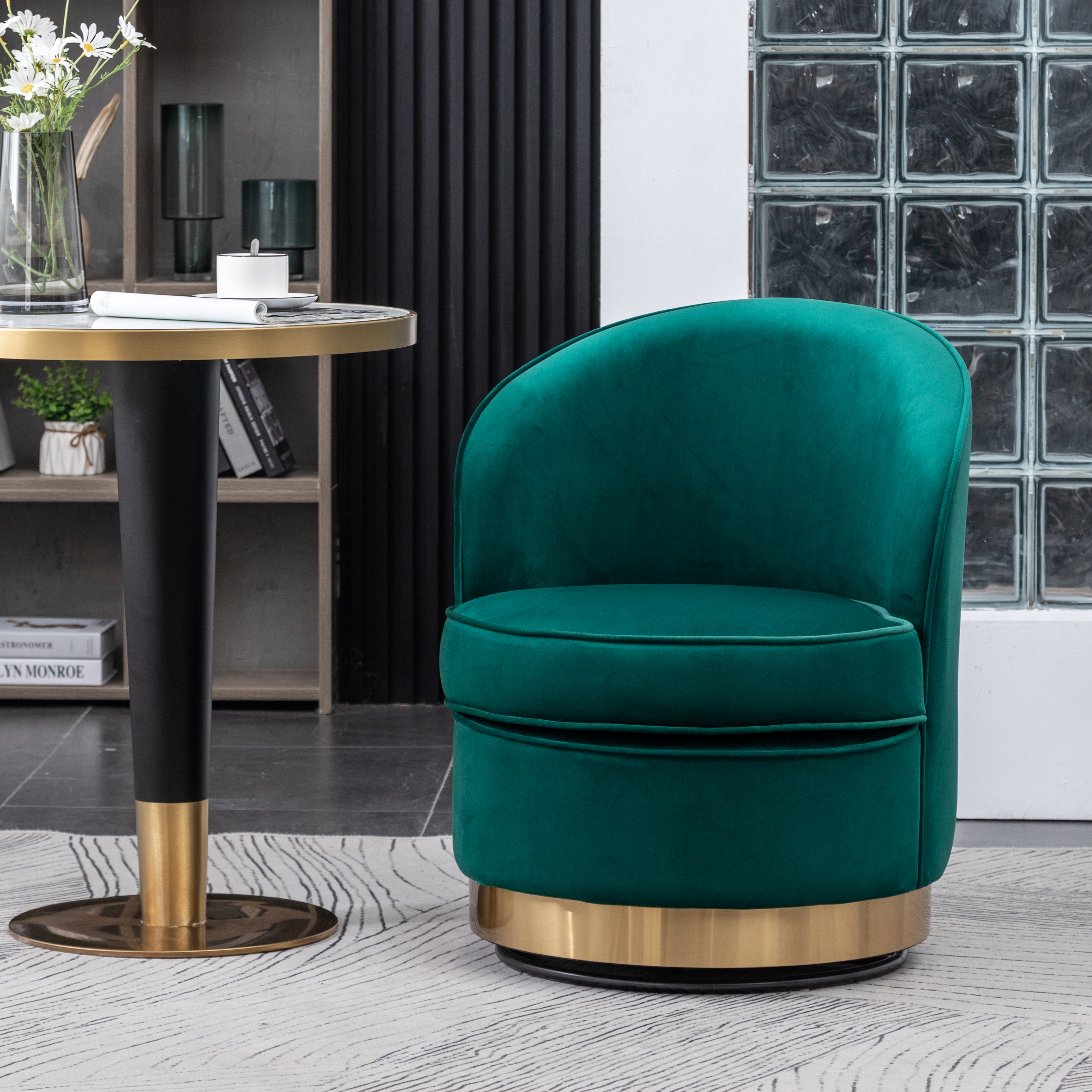 Wania Contemporary Velvet Swivel Chair, Green