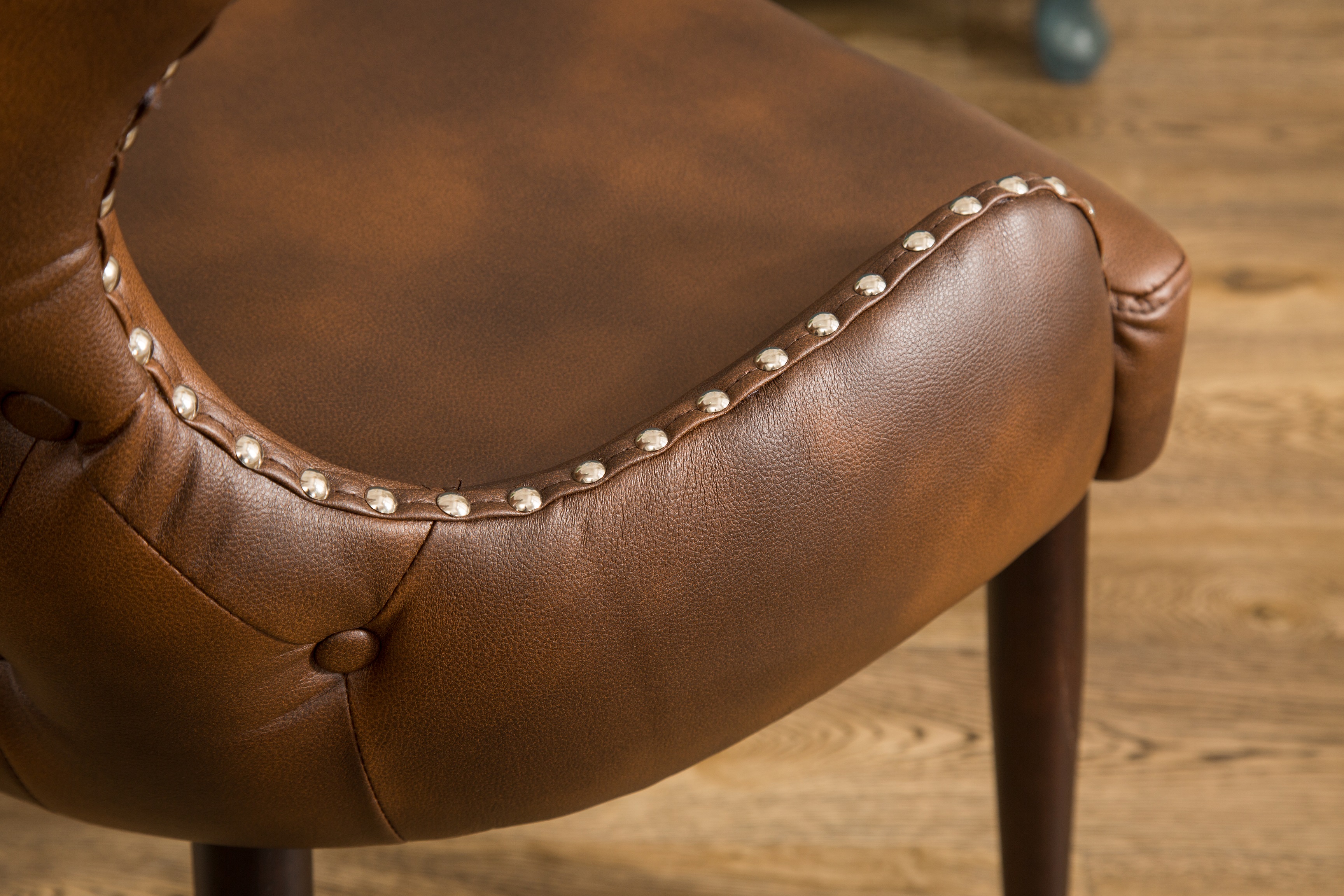 Viking Tufted Button Back barrel chair with Nailhead, Brown