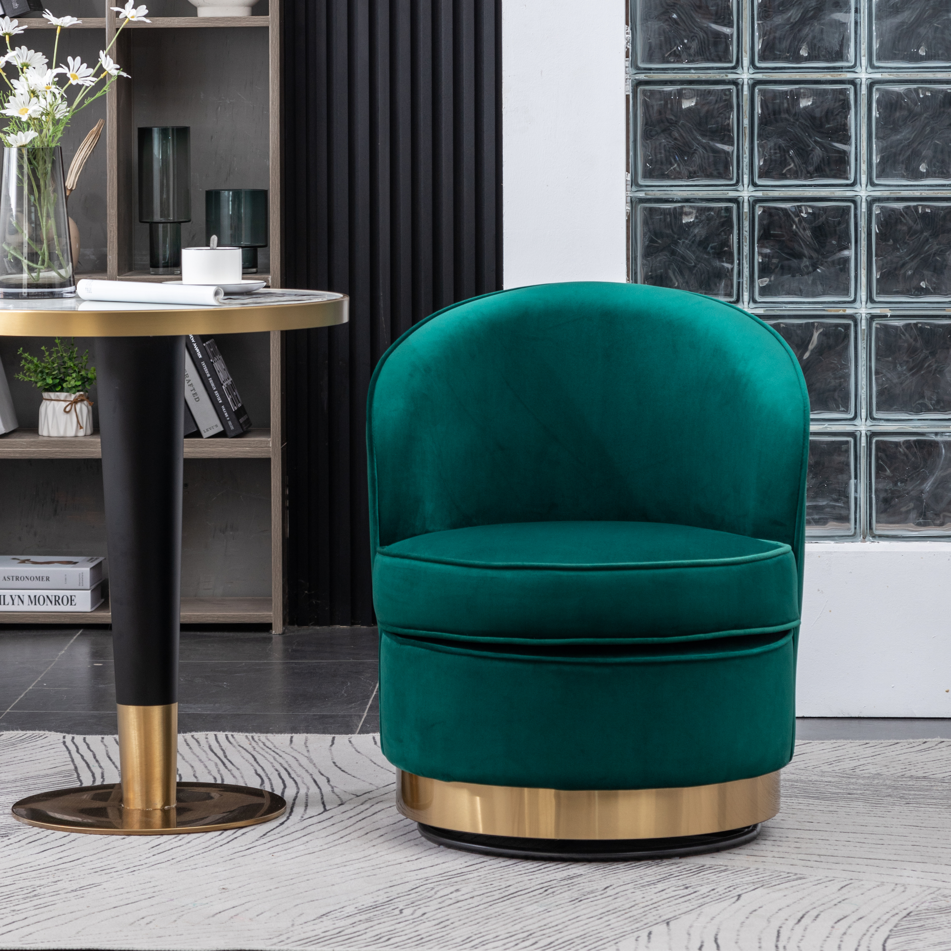 Wania Contemporary Velvet Swivel Chair, Green