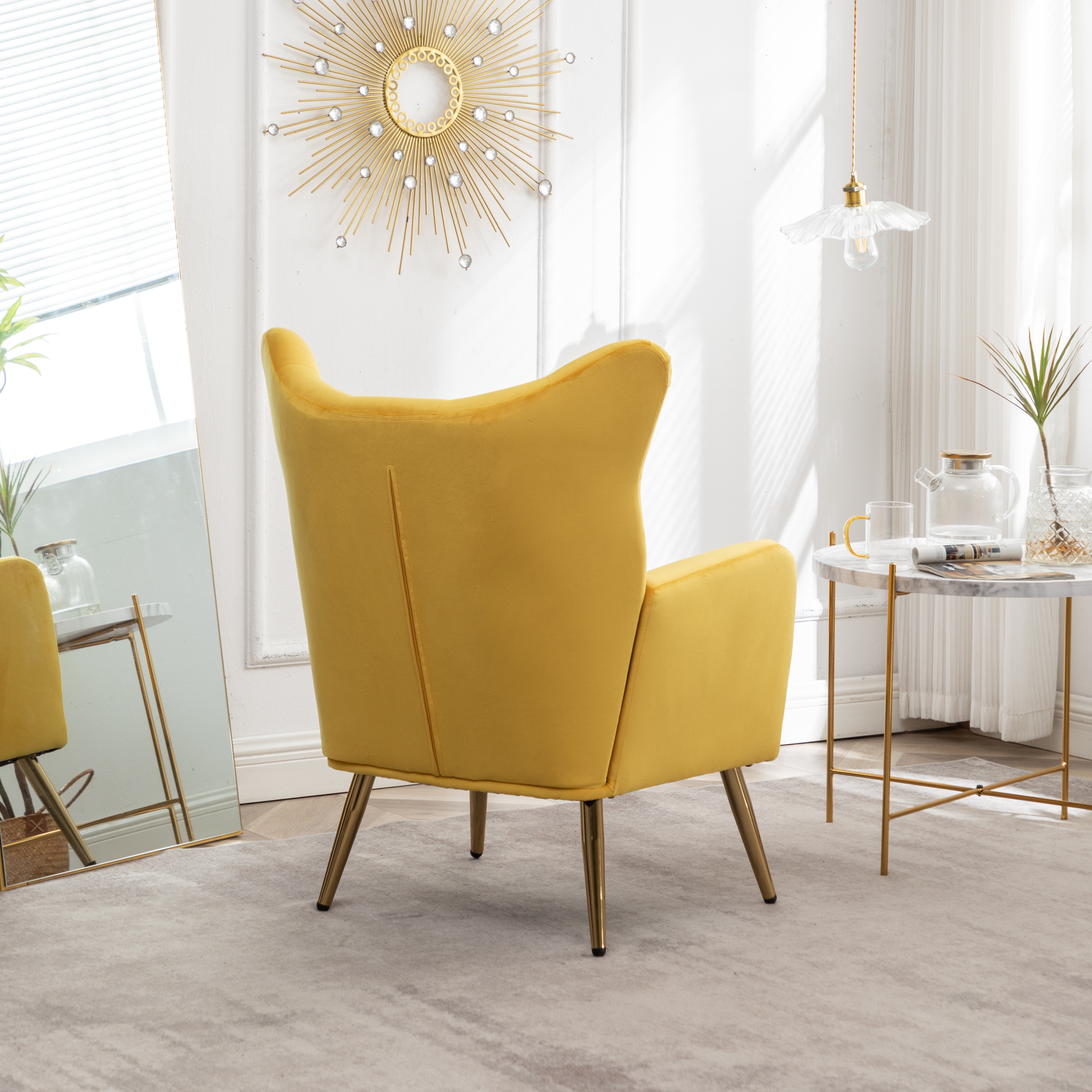 Sovarol Velvet Button-Tufted Wing Back Accent Chair, Yellow