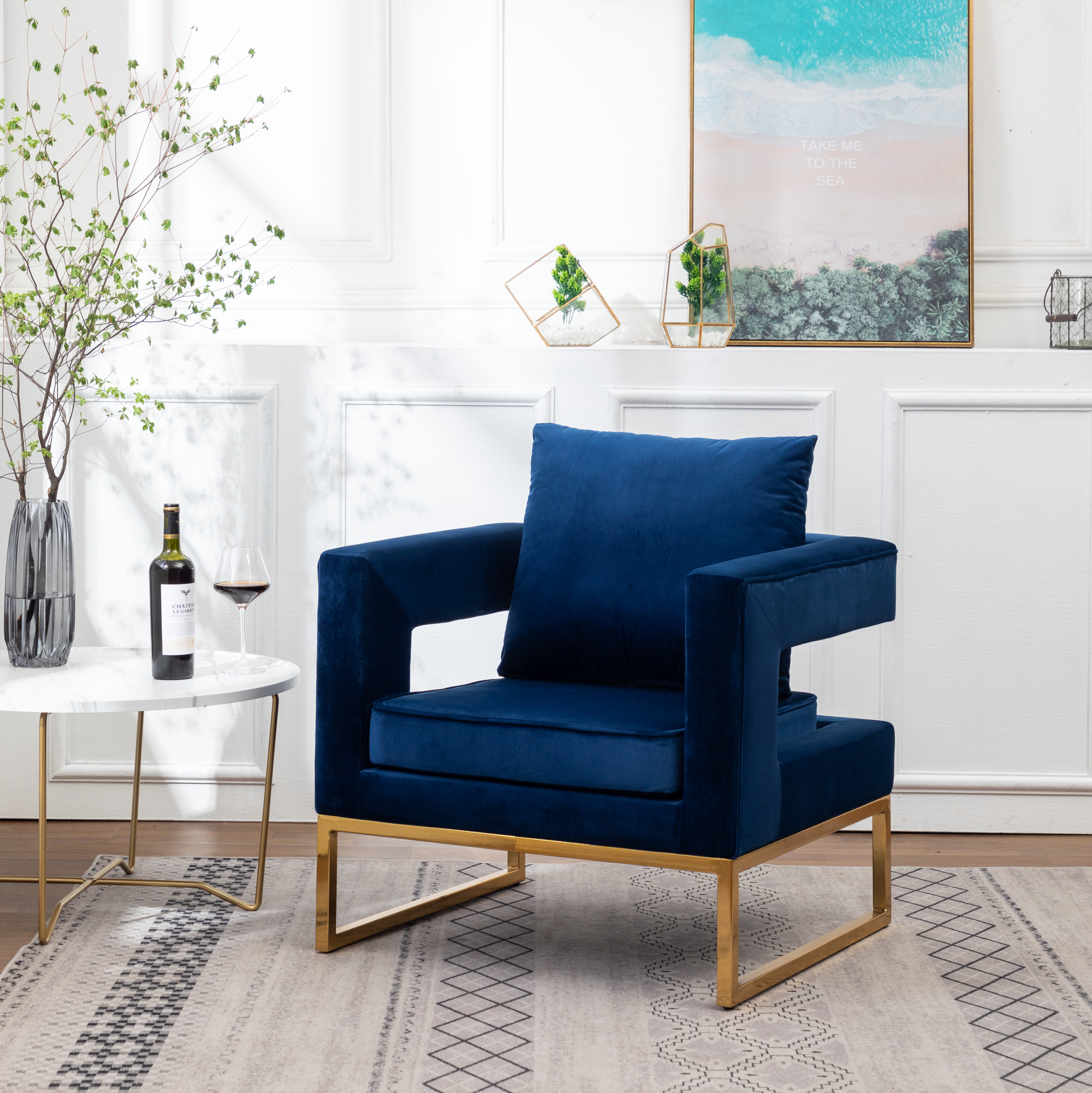 Lenola Contemporary Upholstered Accent Arm Chair, Blue