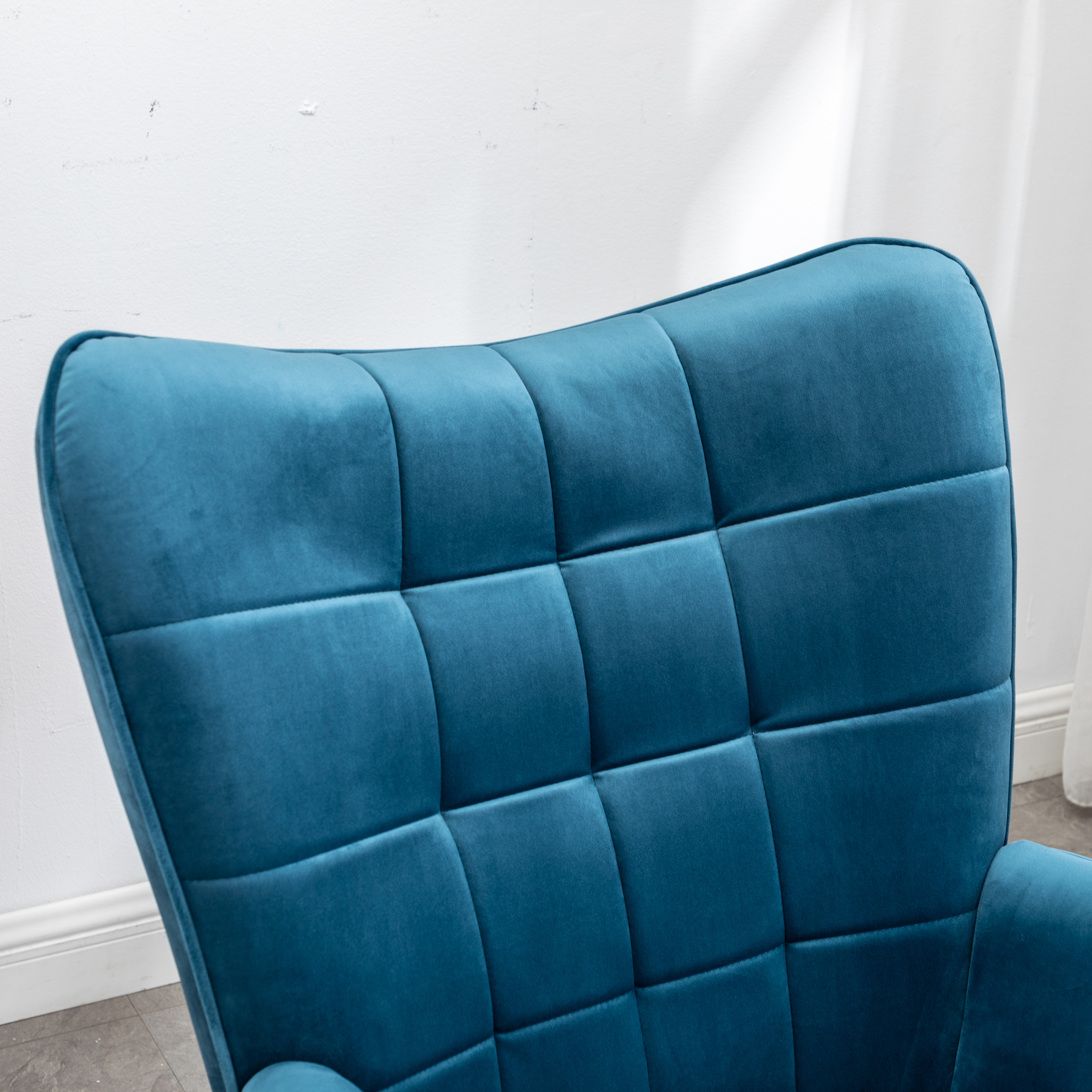 Leiria Contemporary Silky Velvet Tufted Accent Chair with Ottoman, Blue