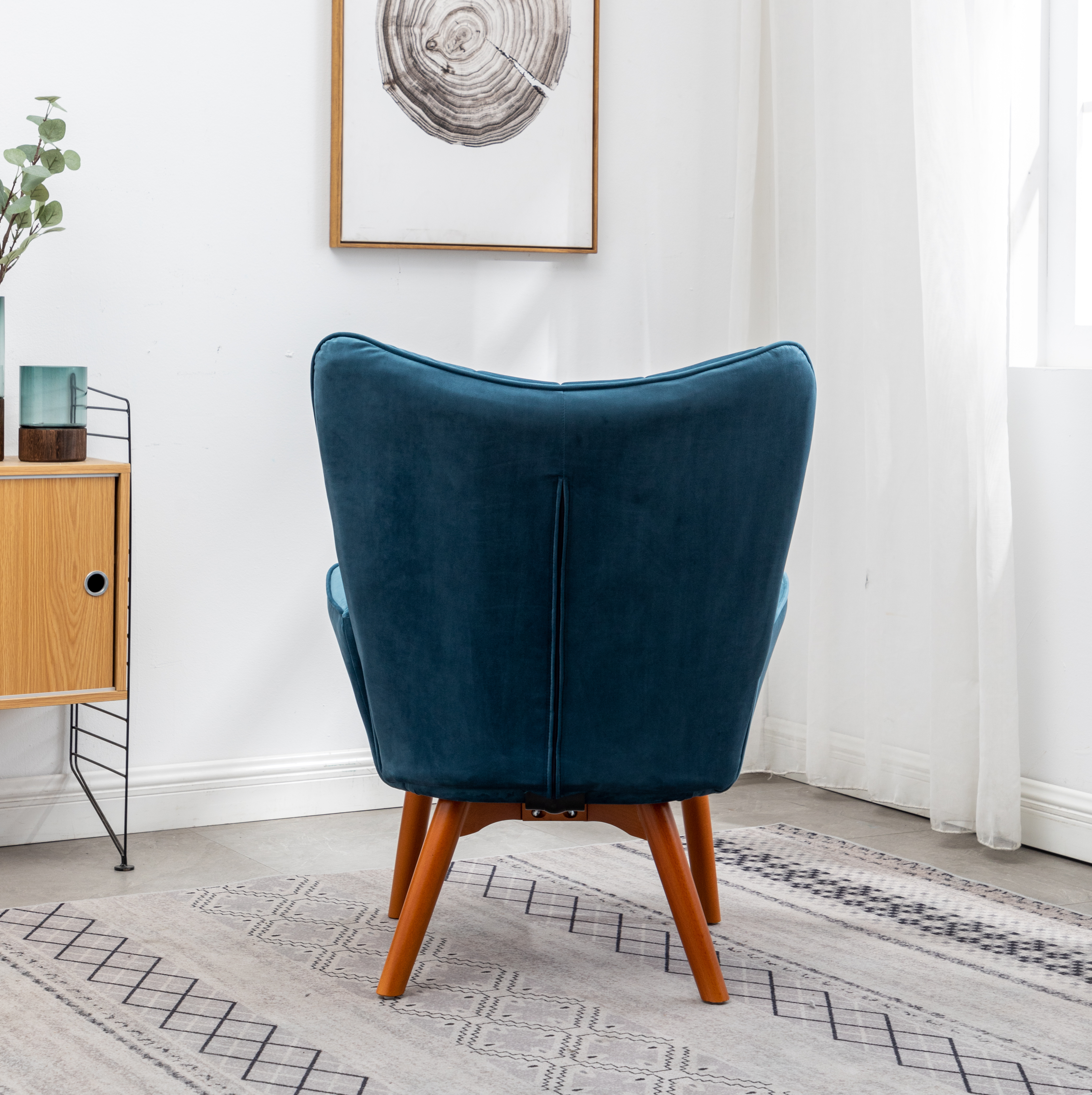 Leiria Contemporary Silky Velvet Tufted Accent Chair with Ottoman, Blue