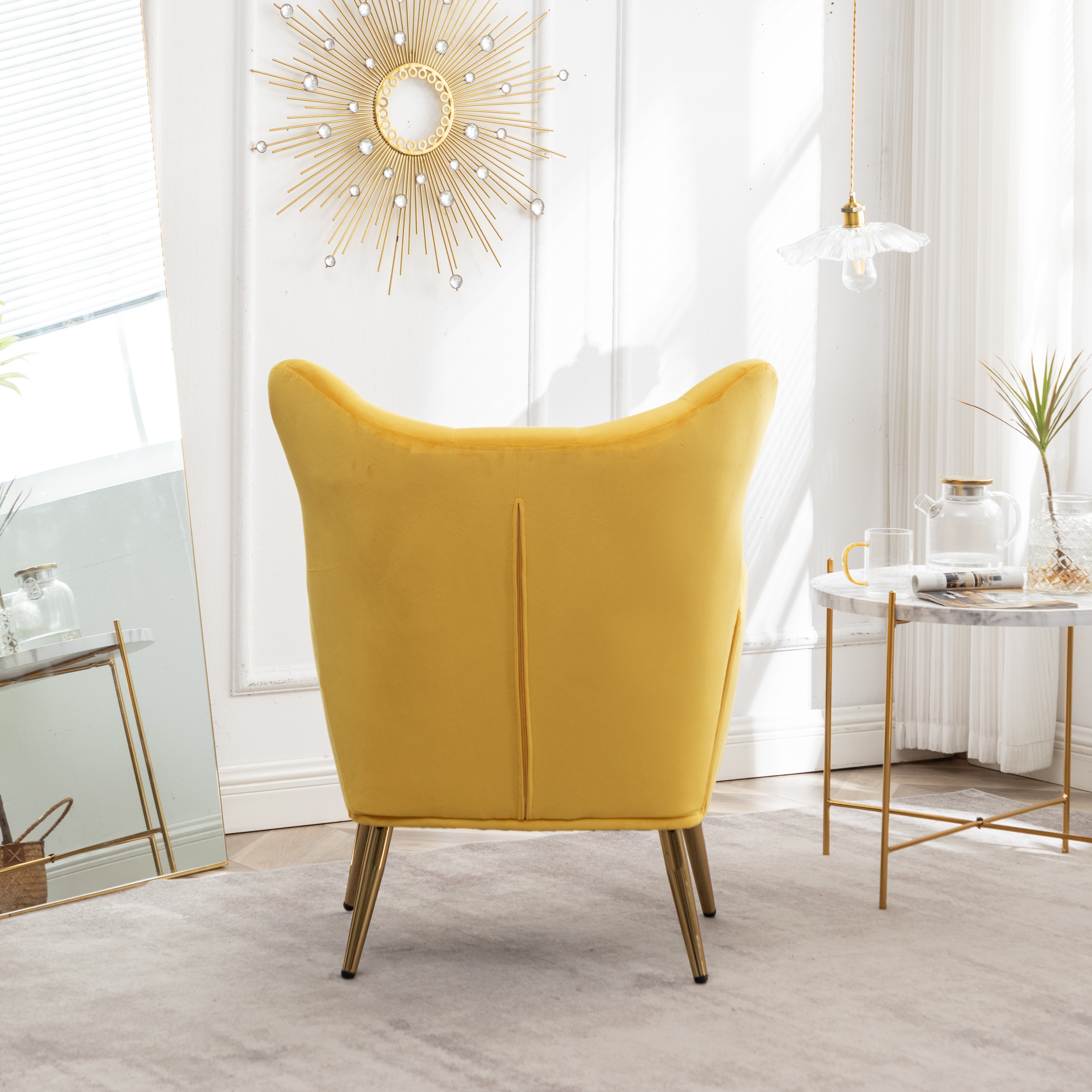 Sovarol Velvet Button-Tufted Wing Back Accent Chair, Yellow