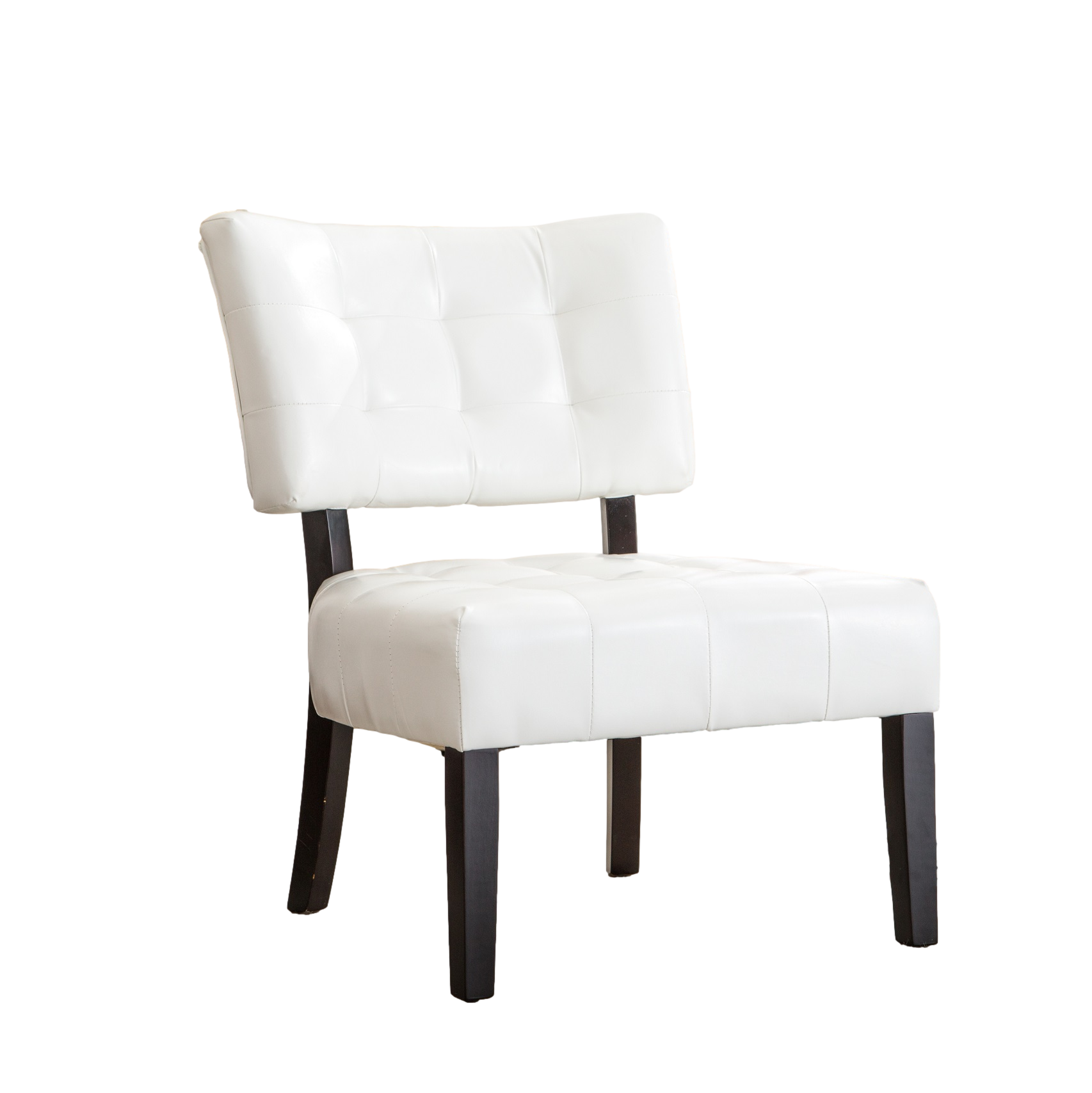 Blended Leather Tufted Accent Chair with Oversized Seating, Ivory